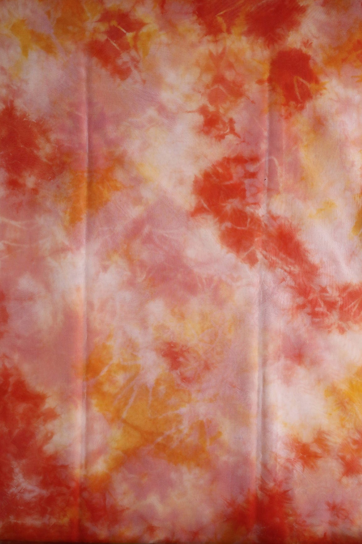 Orange And Yellow Tie & Dye Shibori Print On Organza Fabric - doeraa