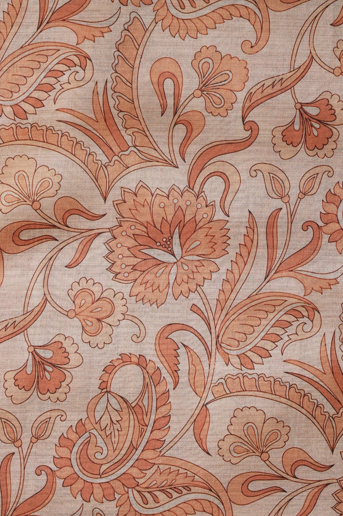 Orange Paisley Pattern Digital Print On Mulberry Silk Fabric - doeraa