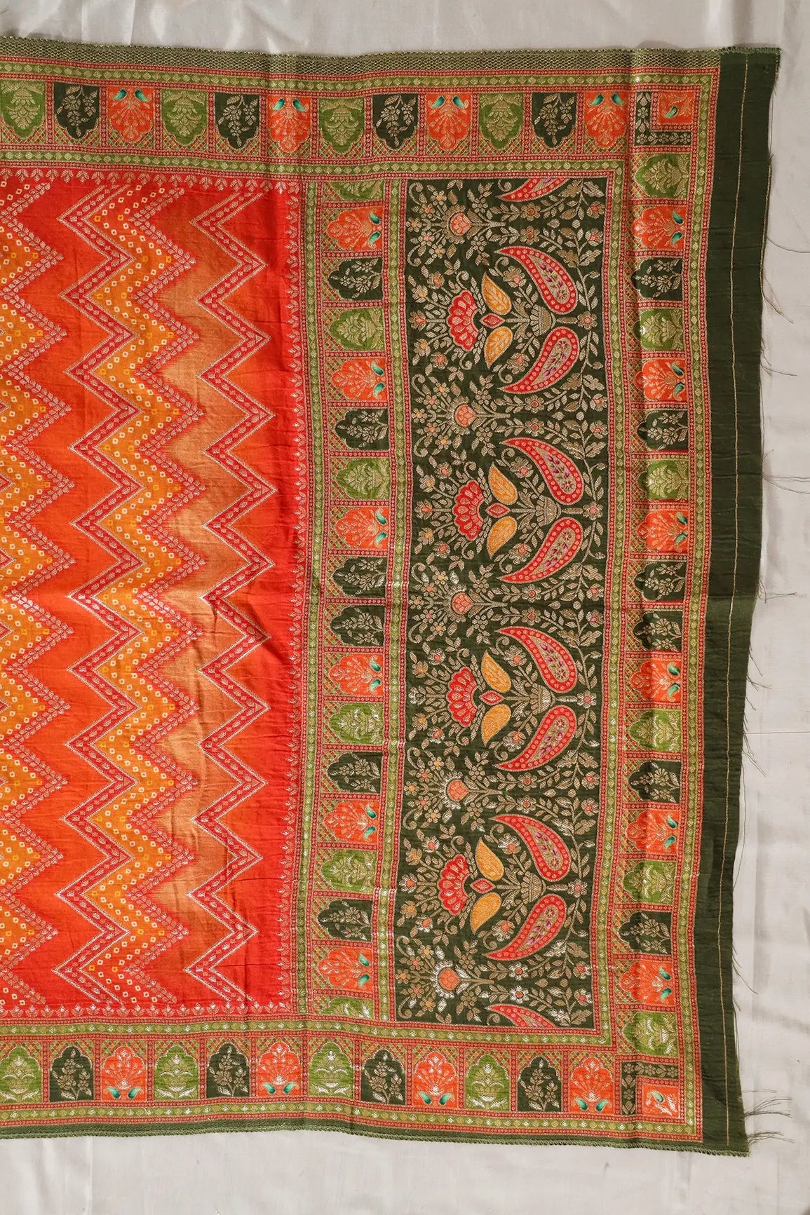 Orange Pure Viscose Dola Silk Jacquard Print Dupatta - doeraa