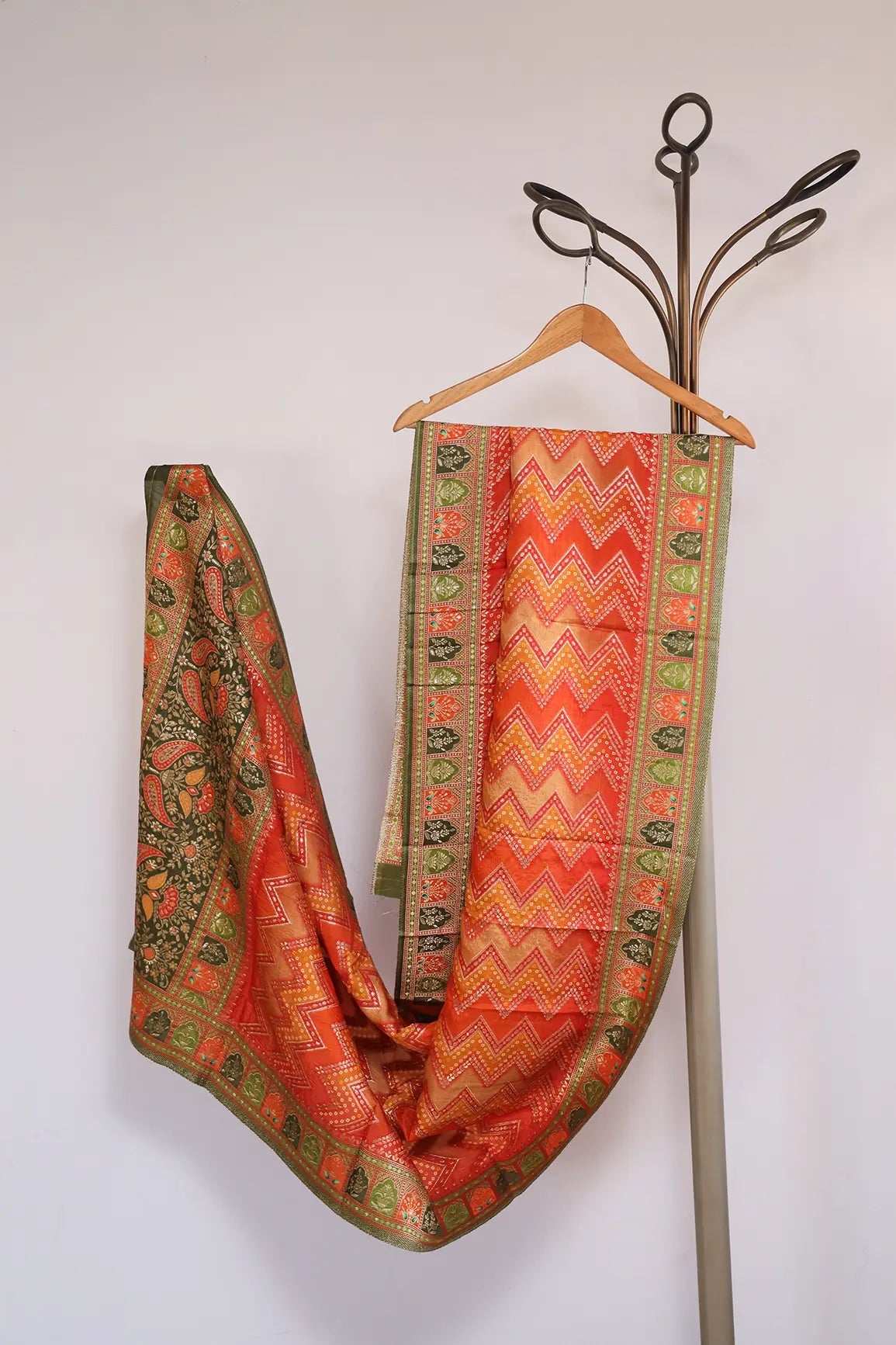 Orange Pure Viscose Dola Silk Jacquard Print Dupatta - doeraa