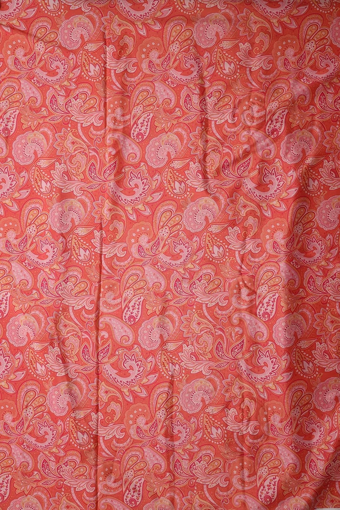Orange Traditional Pattern Digital Print On French Crepe Fabric - doeraa