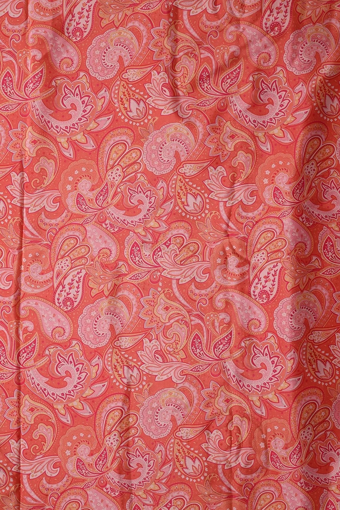 Orange Traditional Pattern Digital Print On French Crepe Fabric - doeraa