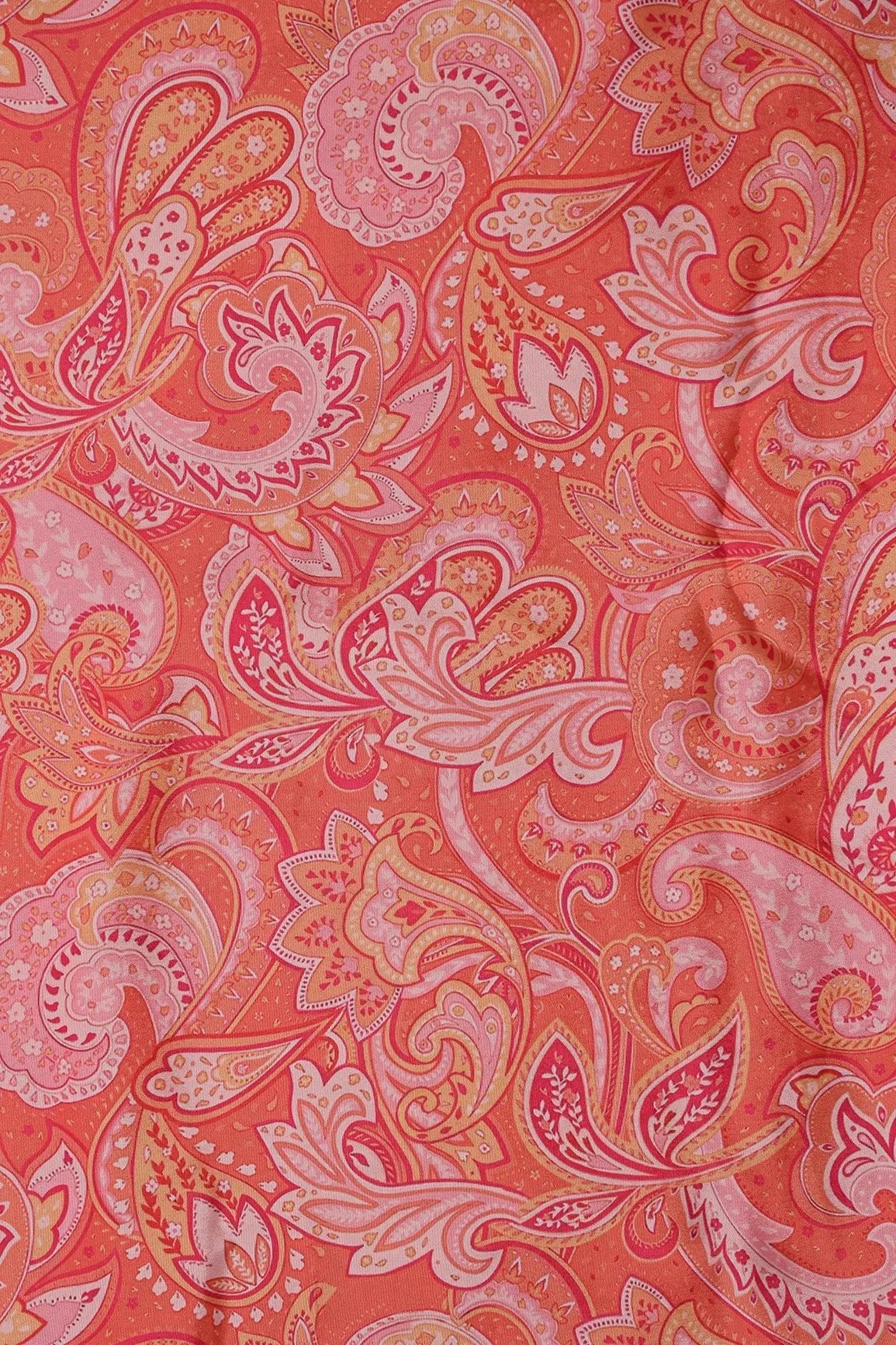 Orange Traditional Pattern Digital Print On French Crepe Fabric - doeraa