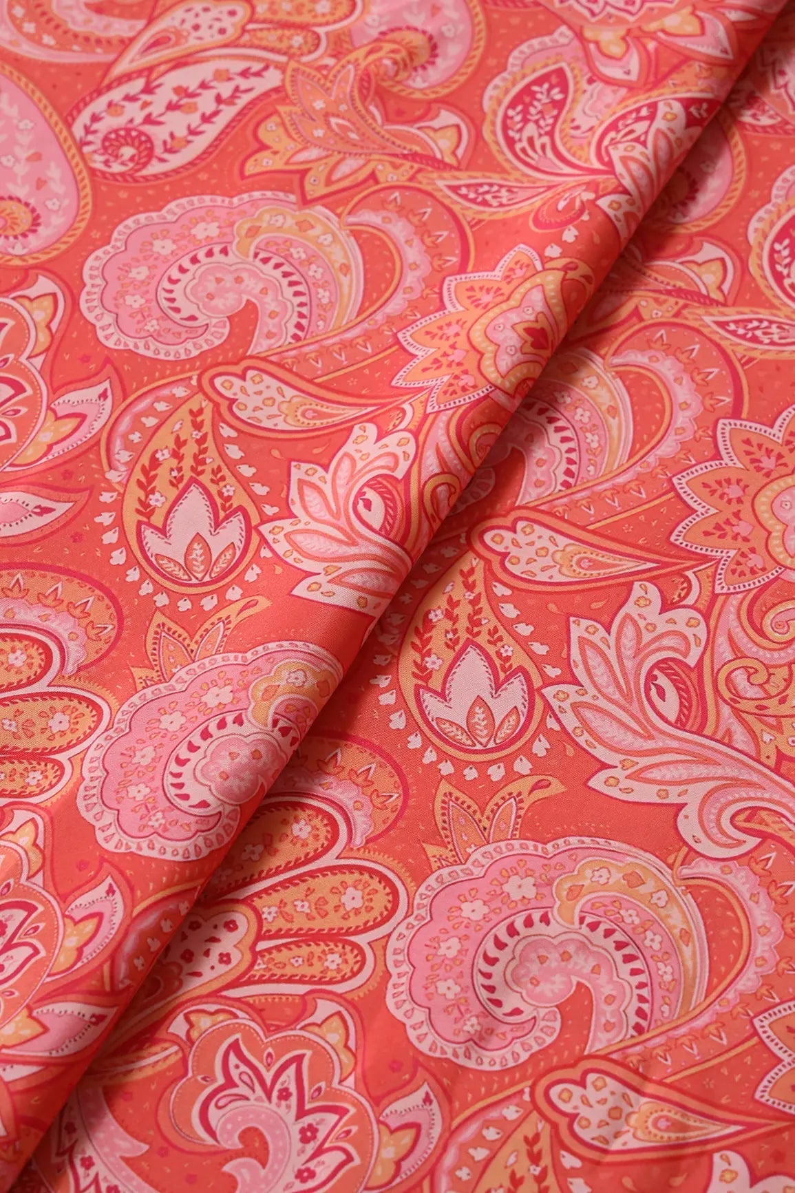 Orange Traditional Pattern Digital Print On French Crepe Fabric - doeraa