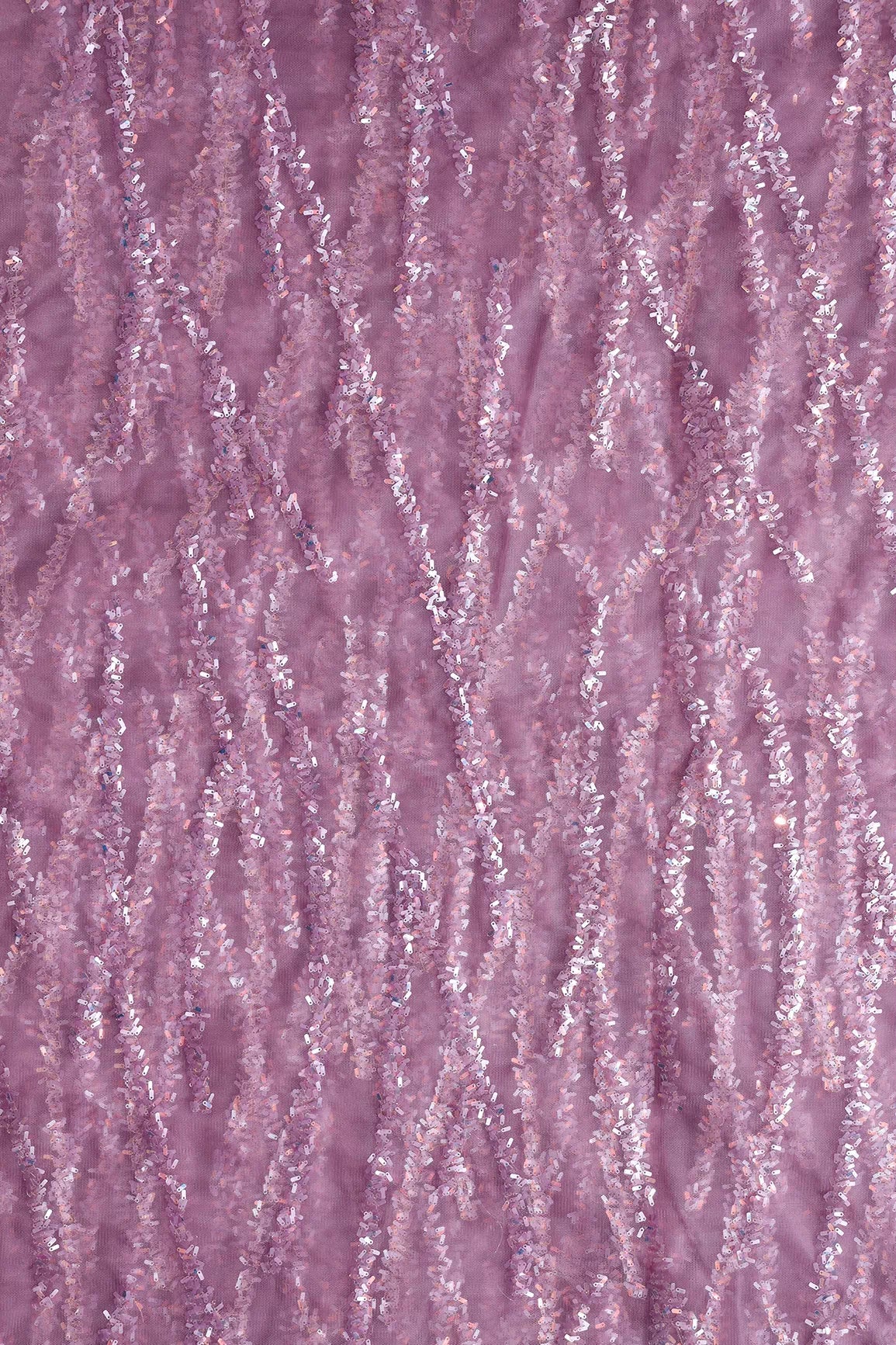 Oval Sequins Geometric Embroidery Work On Mauve Soft Net Fabric - doeraa