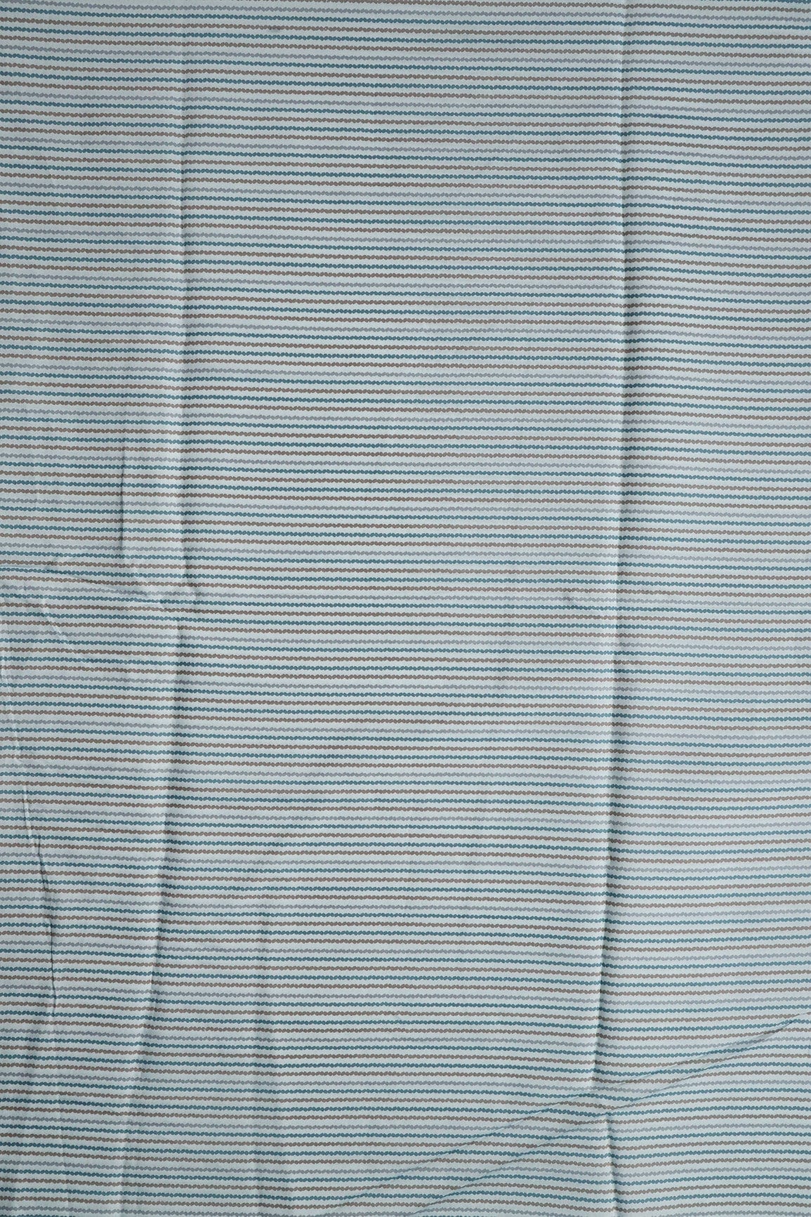 Pastel Blue And Brown Stripes Print On Viscose Chanderi Silk Fabric - doeraa