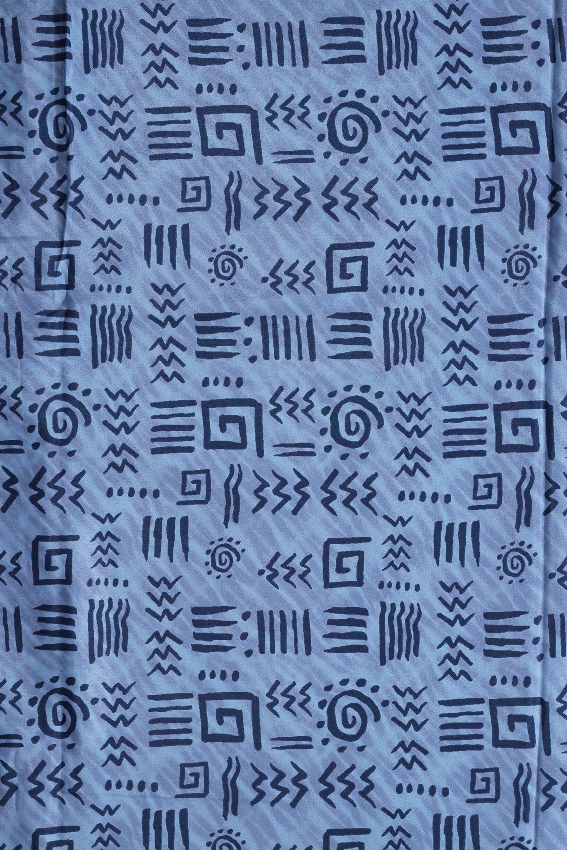 Pastel Blue And Dark Navy Blue Geometric Pattern Digital Print On French Crepe Fabric - doeraa