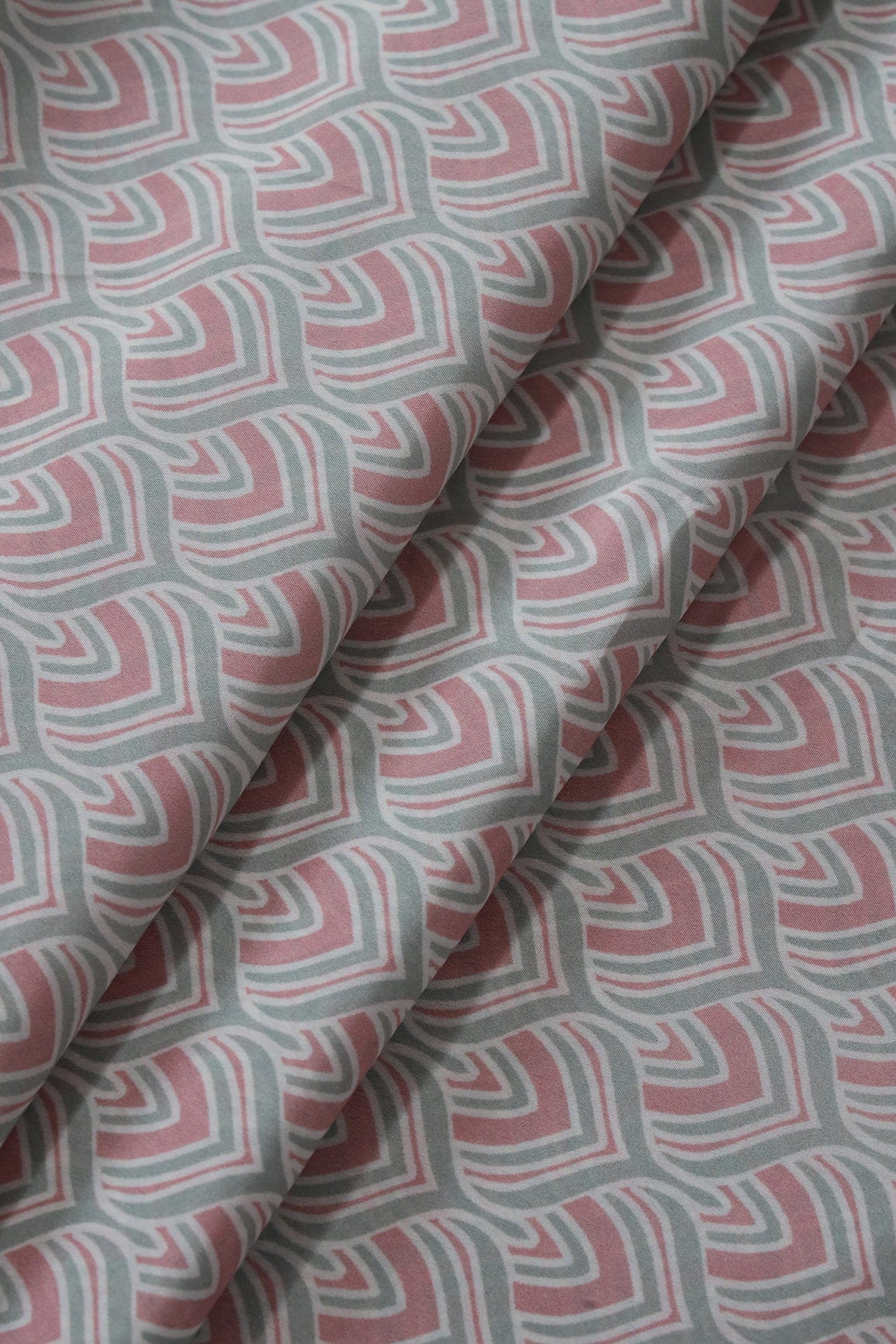 Pastel Green And Rose Gold Trellis Pattern Digital Print On white French Crepe Fabric - doeraa