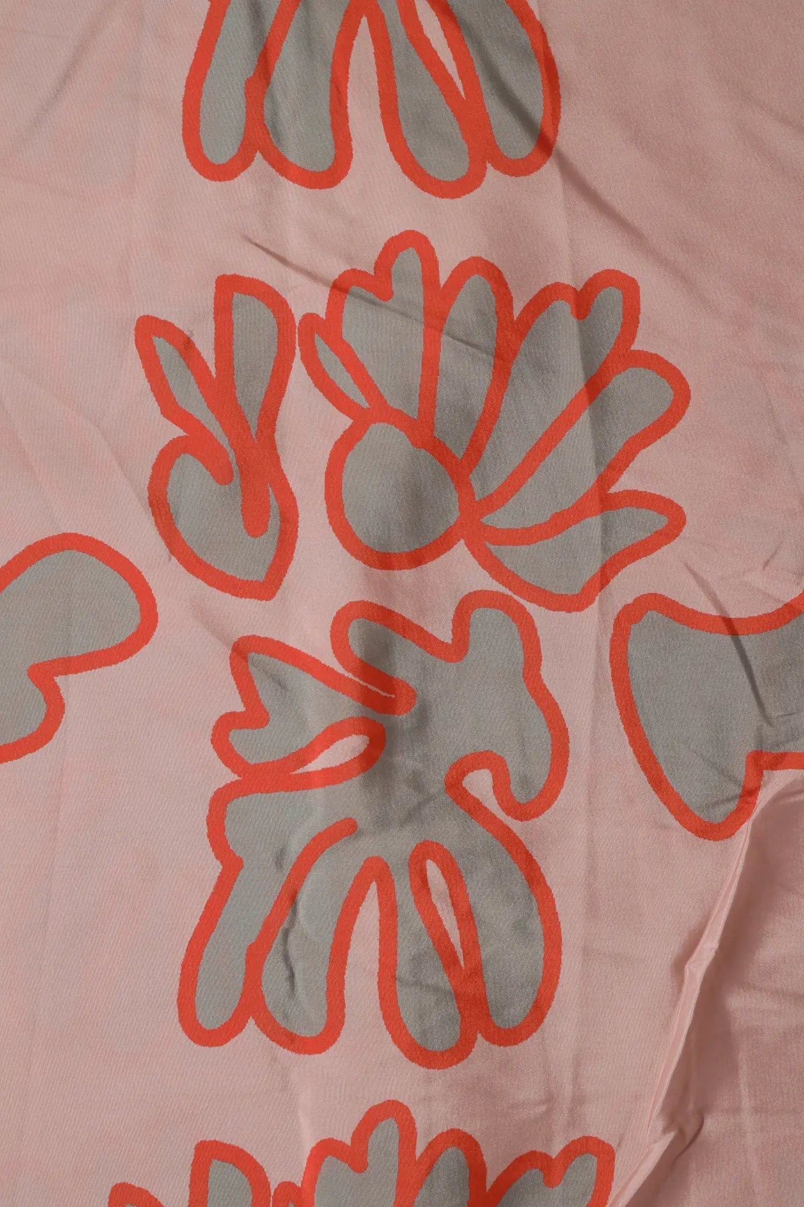 Pastel Peach And Orange Floral Pattern Digital Print On French Crepe Fabric - doeraa