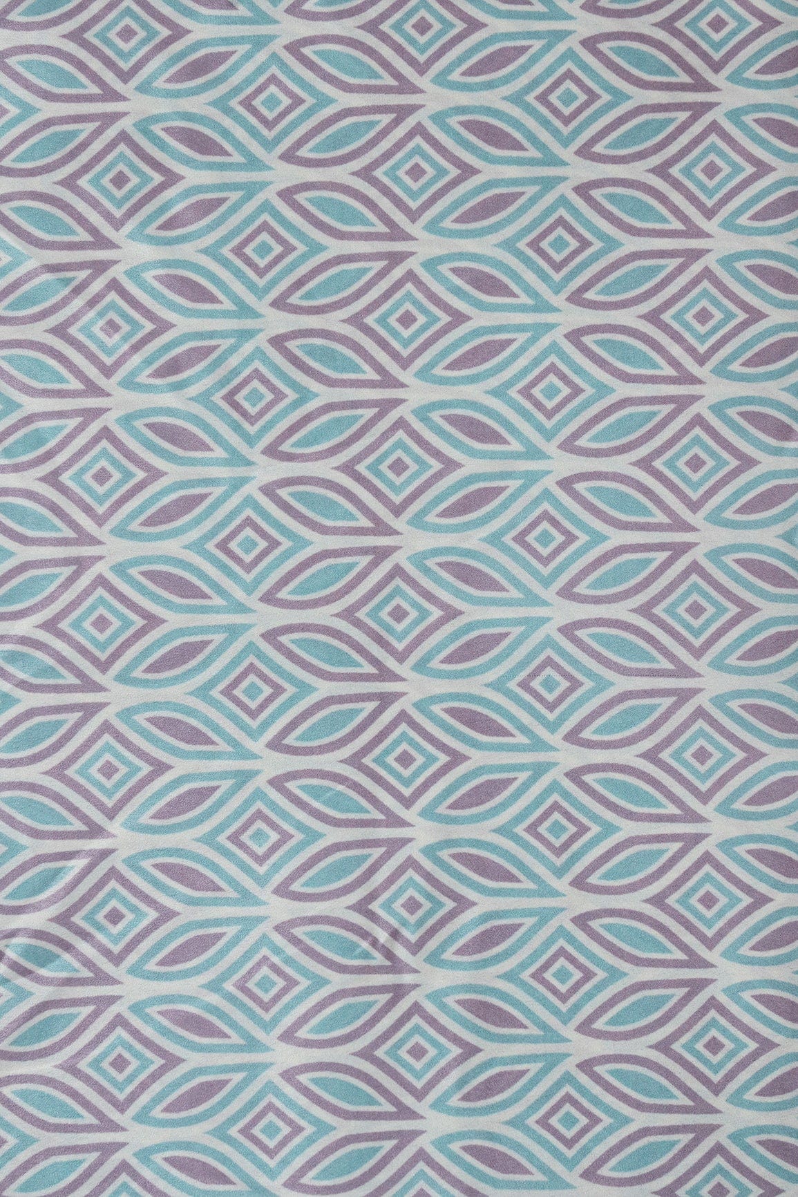 Pastel Teal And Lavender Geometric Pattern Digital Print On French Crepe Fabric - doeraa