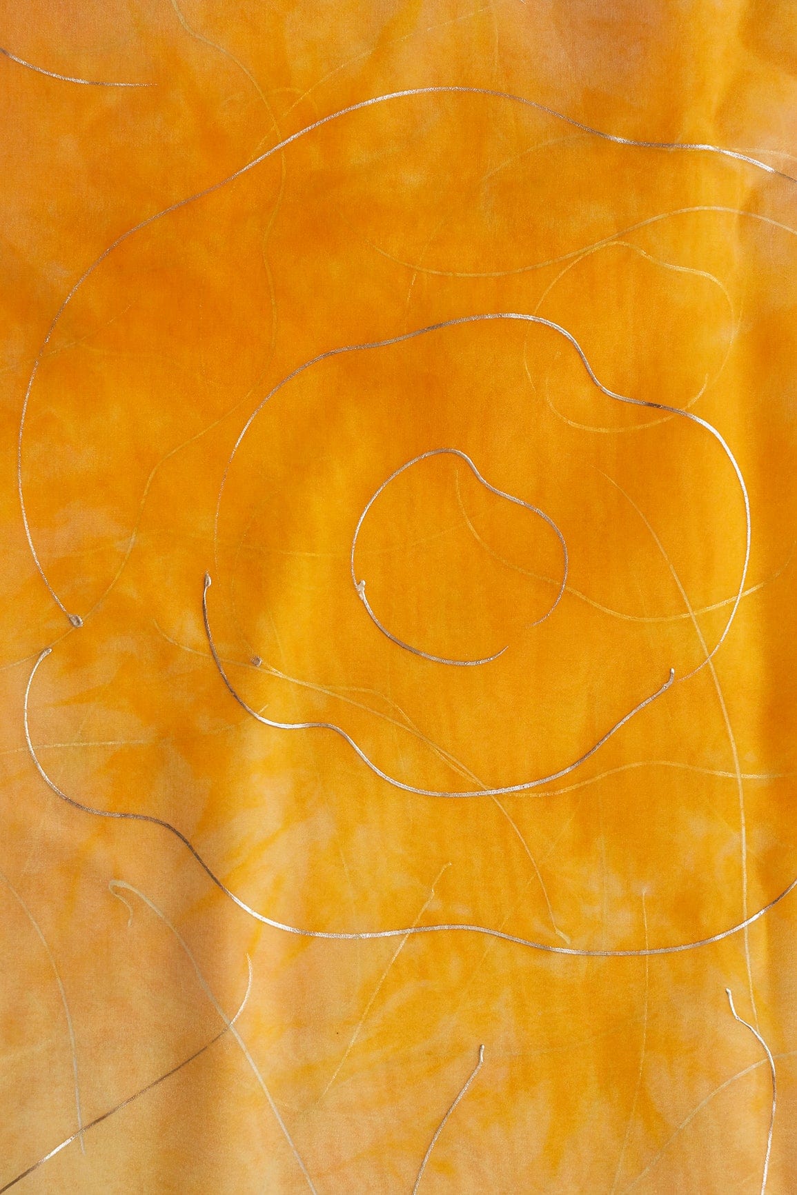 Pastel Yellow Tie & Dye Shibori Foil Print On Organza Fabric - doeraa