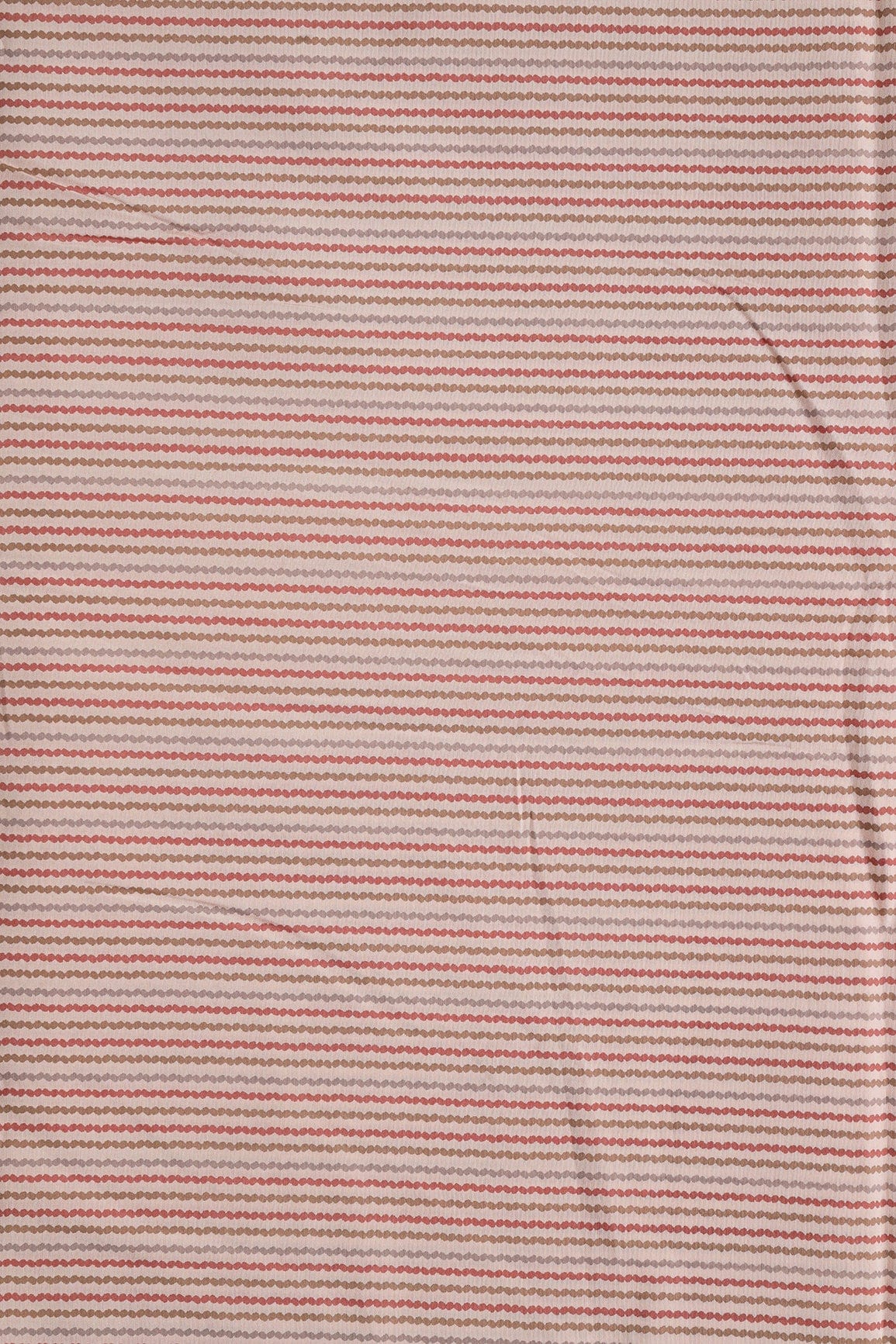 Peach And Brown Stripes Print On Viscose Chanderi Silk Fabric - doeraa