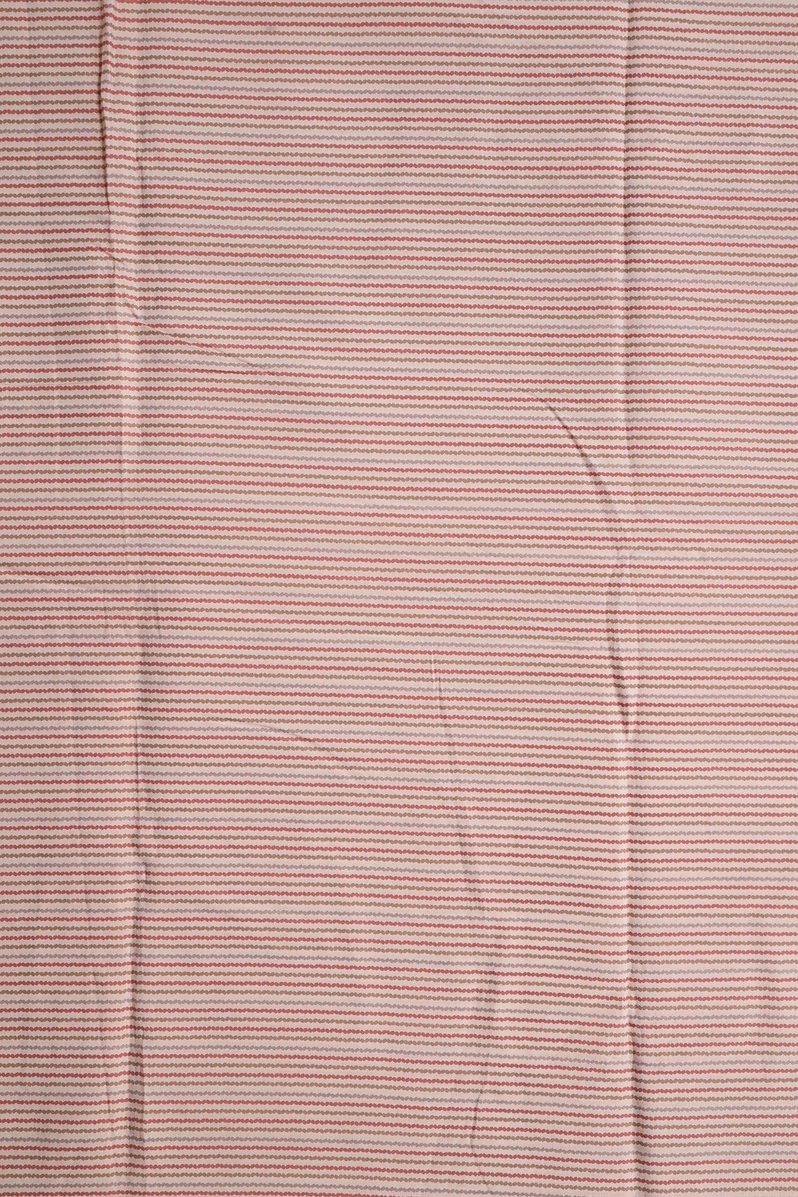 Peach And Brown Stripes Print On Viscose Chanderi Silk Fabric - doeraa