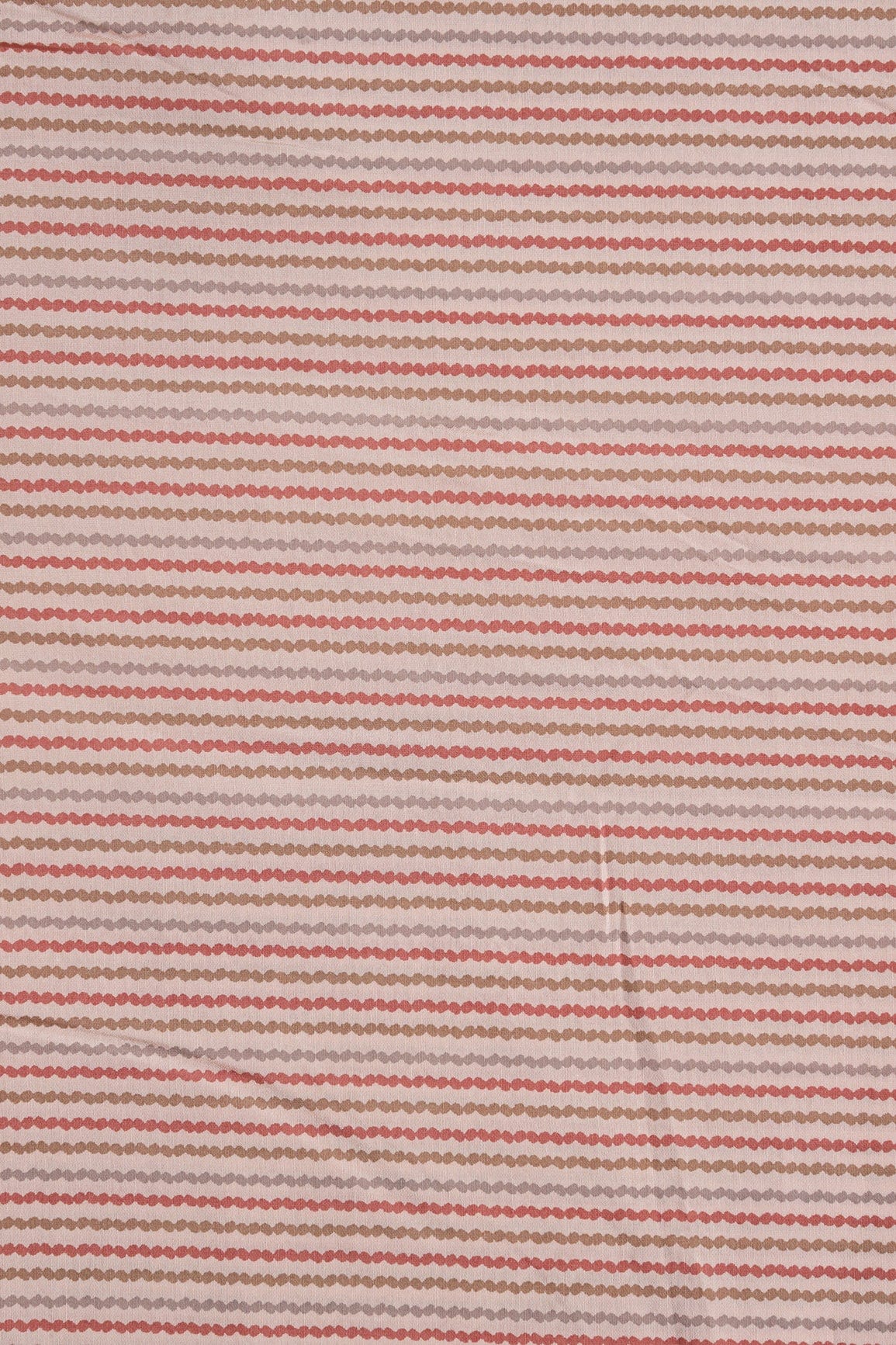 Peach And Brown Stripes Print On Viscose Chanderi Silk Fabric - doeraa