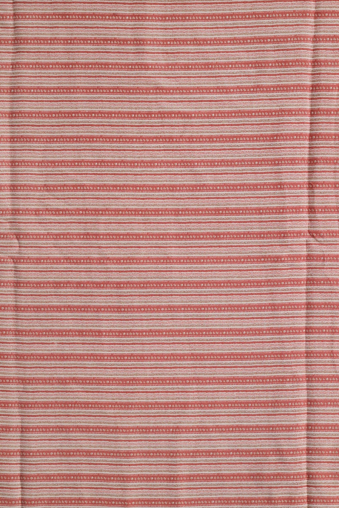 Peach And Cream Stripes Print On Viscose Chanderi Silk Fabric - doeraa