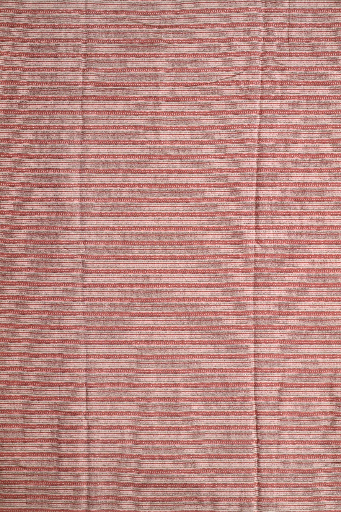 Peach And Cream Stripes Print On Viscose Chanderi Silk Fabric - doeraa