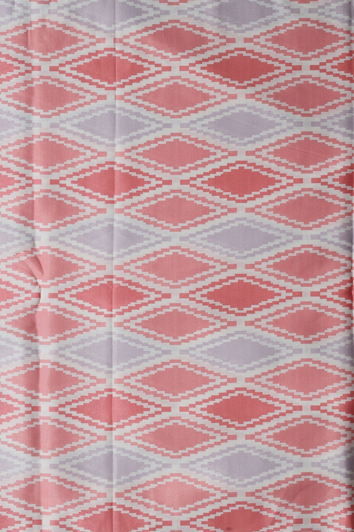 Peach And Light Lavender Ikat Pattern Digital Print On French Crepe Fabric - doeraa