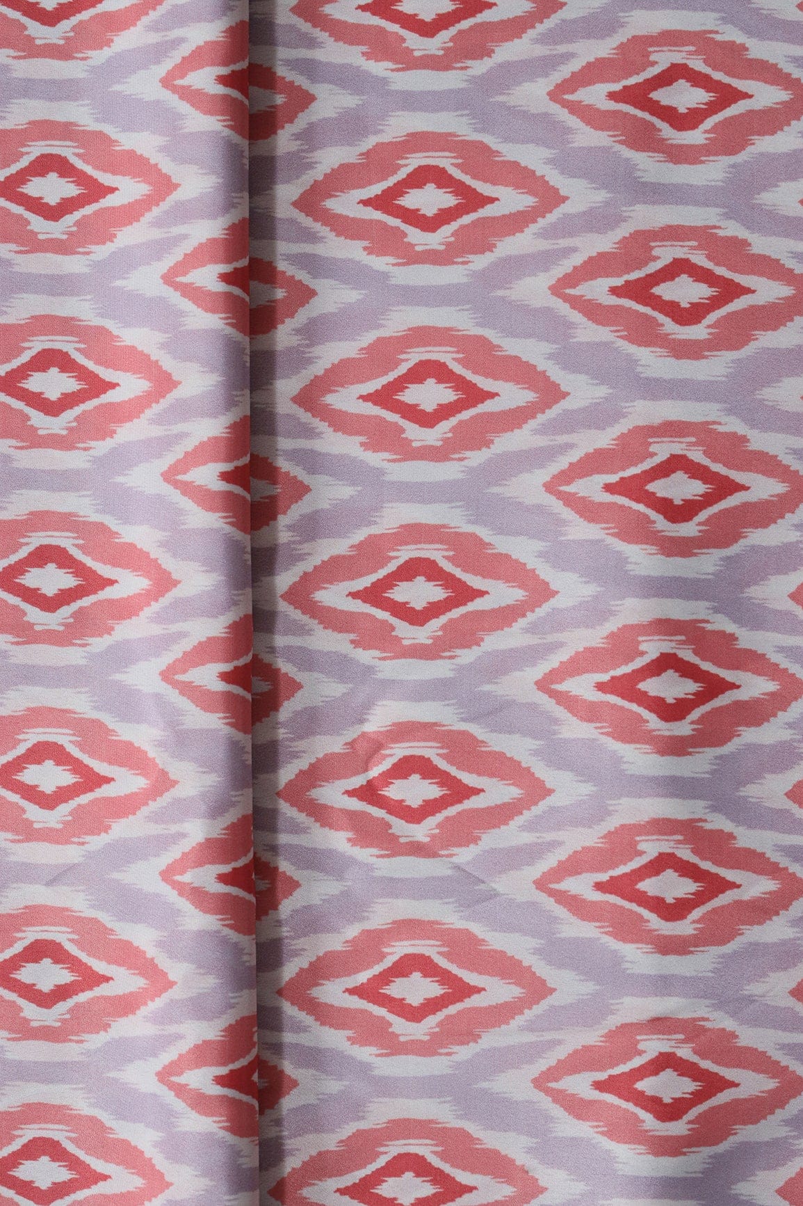 Peach And Light Purple Ikat Pattern Digital Print On French Crepe Fabric - doeraa