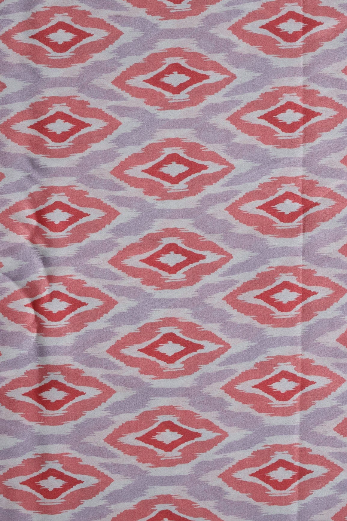 Peach And Light Purple Ikat Pattern Digital Print On French Crepe Fabric - doeraa