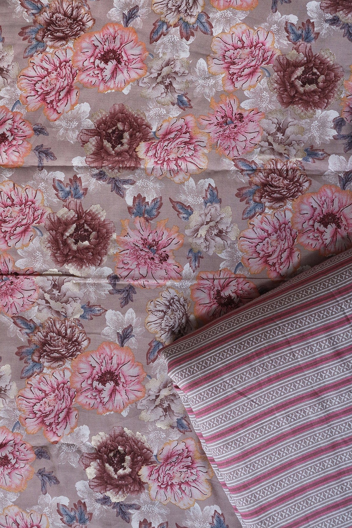 Pink And Beige Viscose Chanderi Silk Unstitched Suit (2 Piece) - doeraa