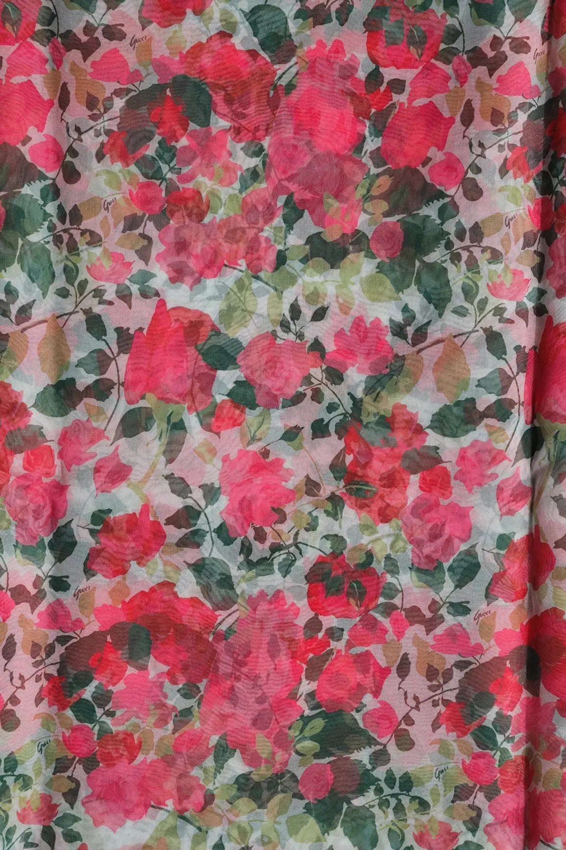 Pink And Green Floral Pattern Digital Print On White Organza Fabric - doeraa