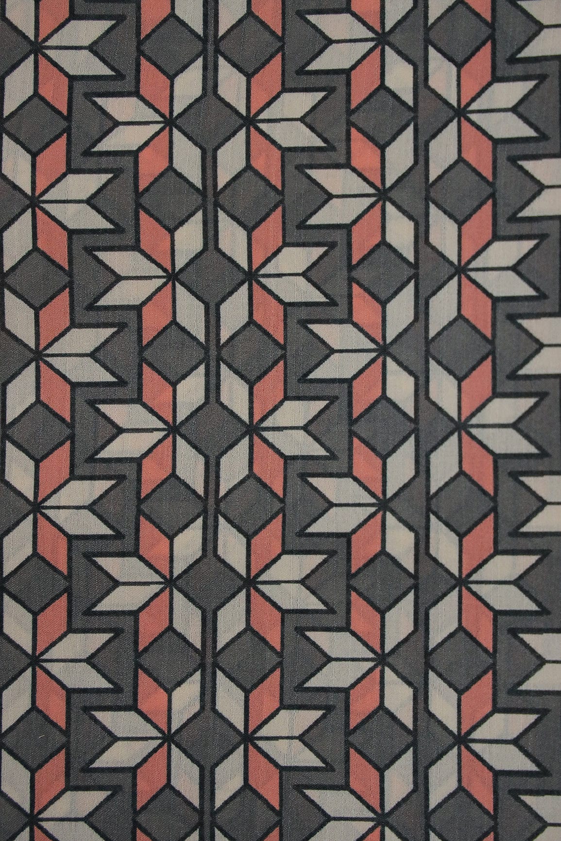 Pink and Grey Floral Geometric Digital Print on Tussar Satin Fabric - doeraa