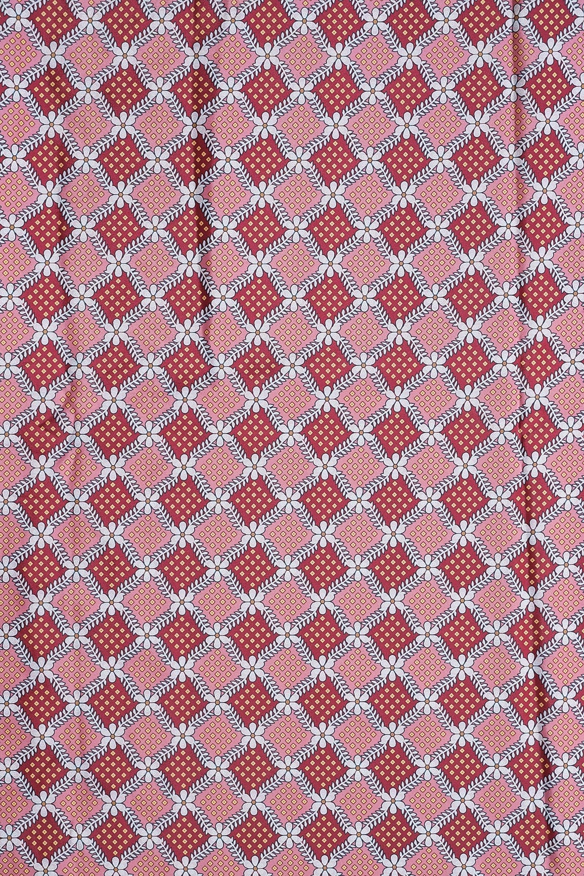 Pink And Maroon Checks Pattern Digital Print On French Crepe Fabric - doeraa