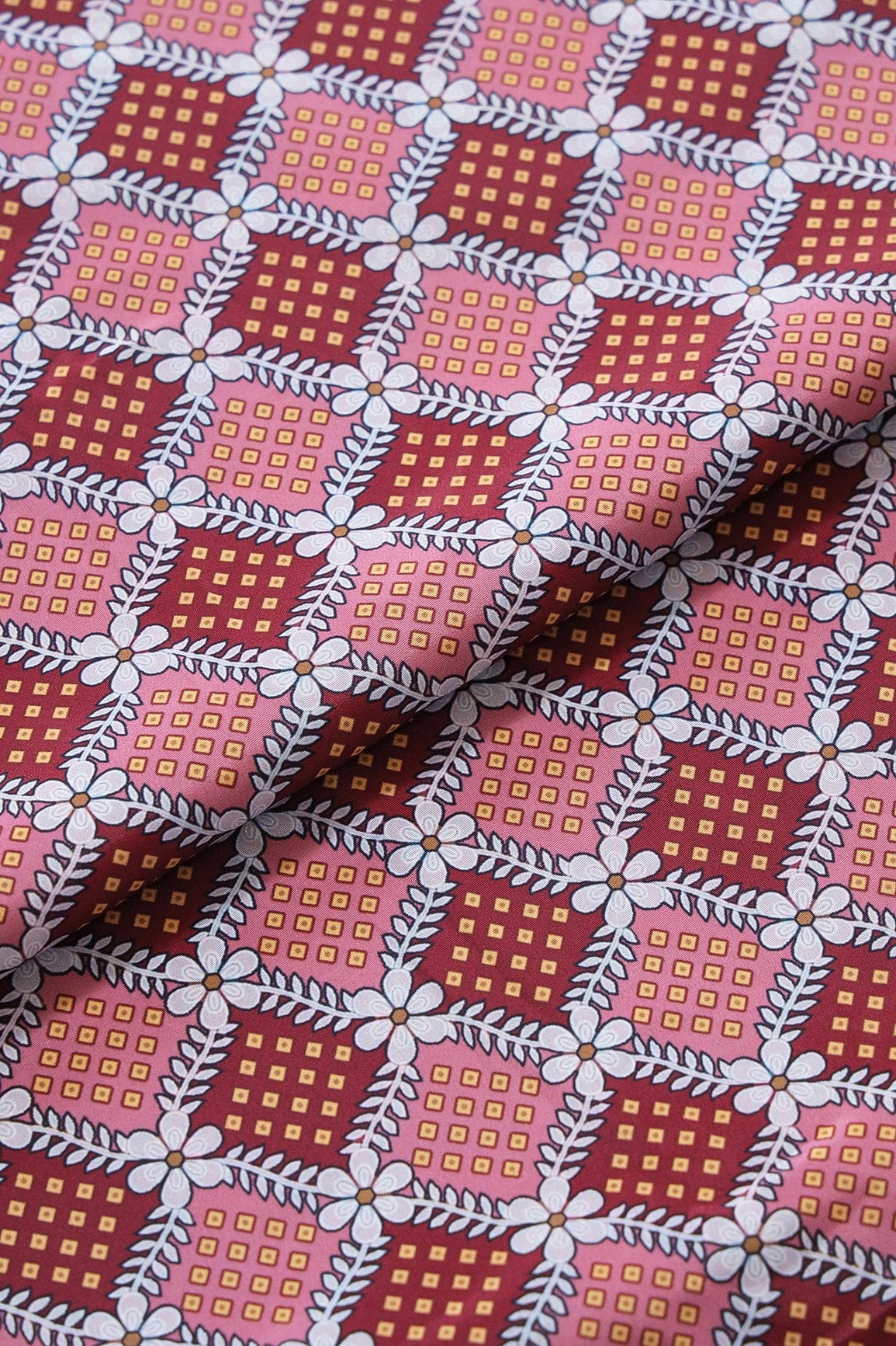 Pink And Maroon Checks Pattern Digital Print On French Crepe Fabric - doeraa