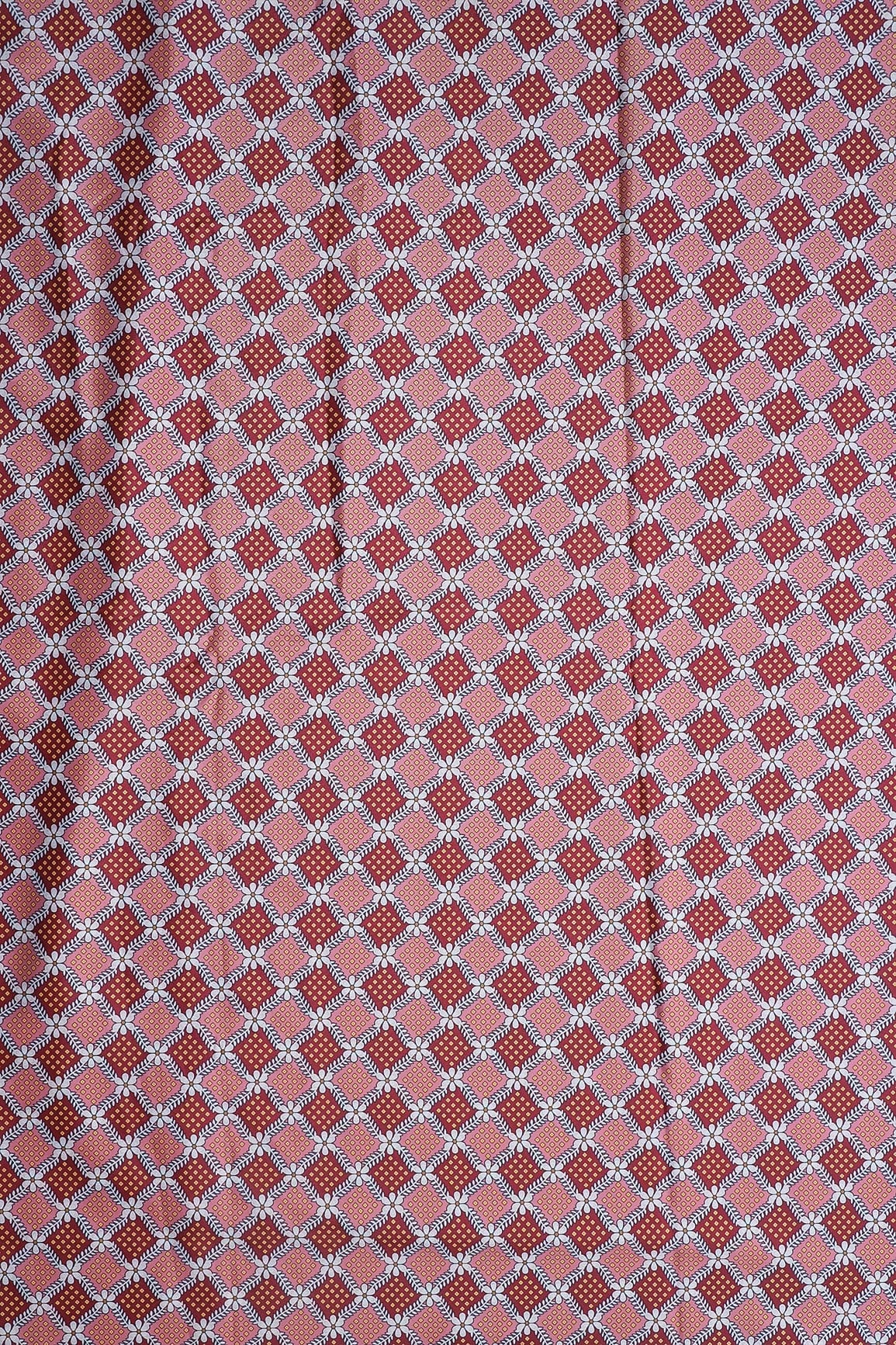 Pink And Maroon Checks Pattern Digital Print On French Crepe Fabric - doeraa