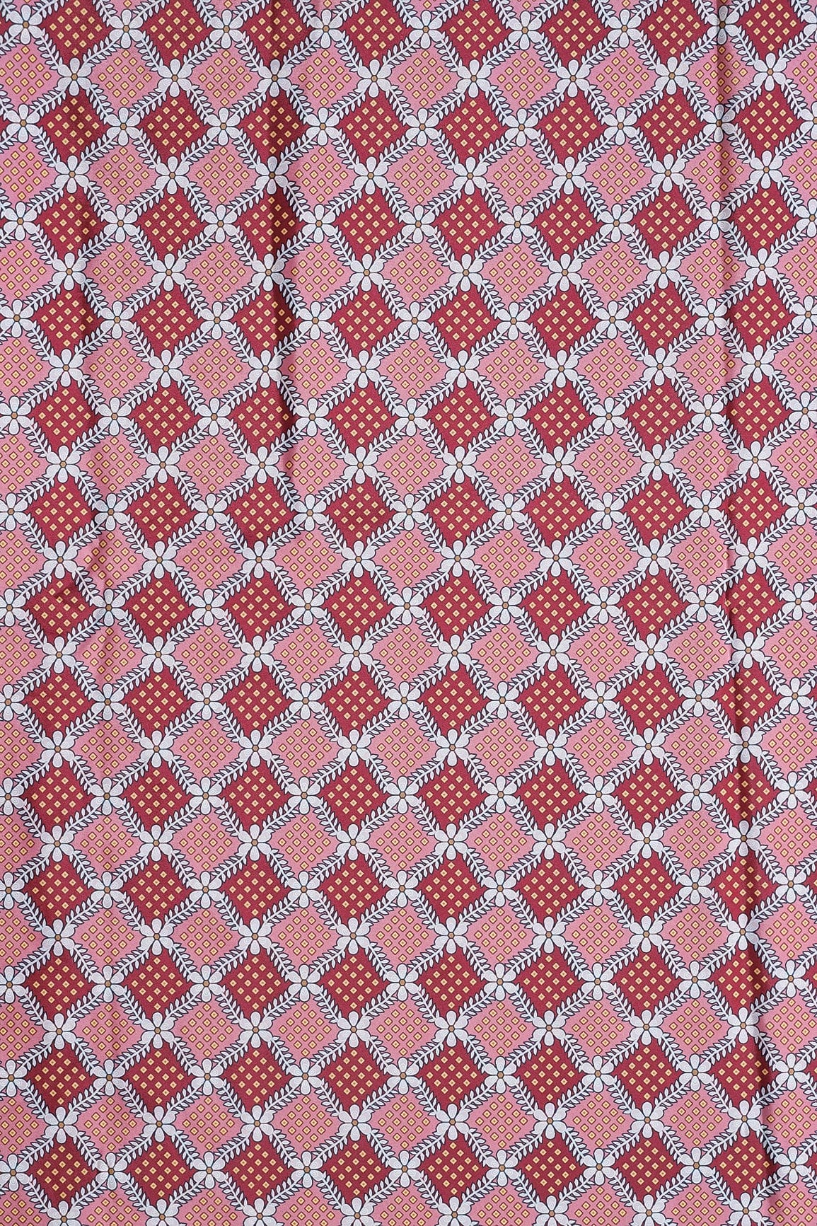 Pink And Maroon Checks Pattern Digital Print On French Crepe Fabric - doeraa