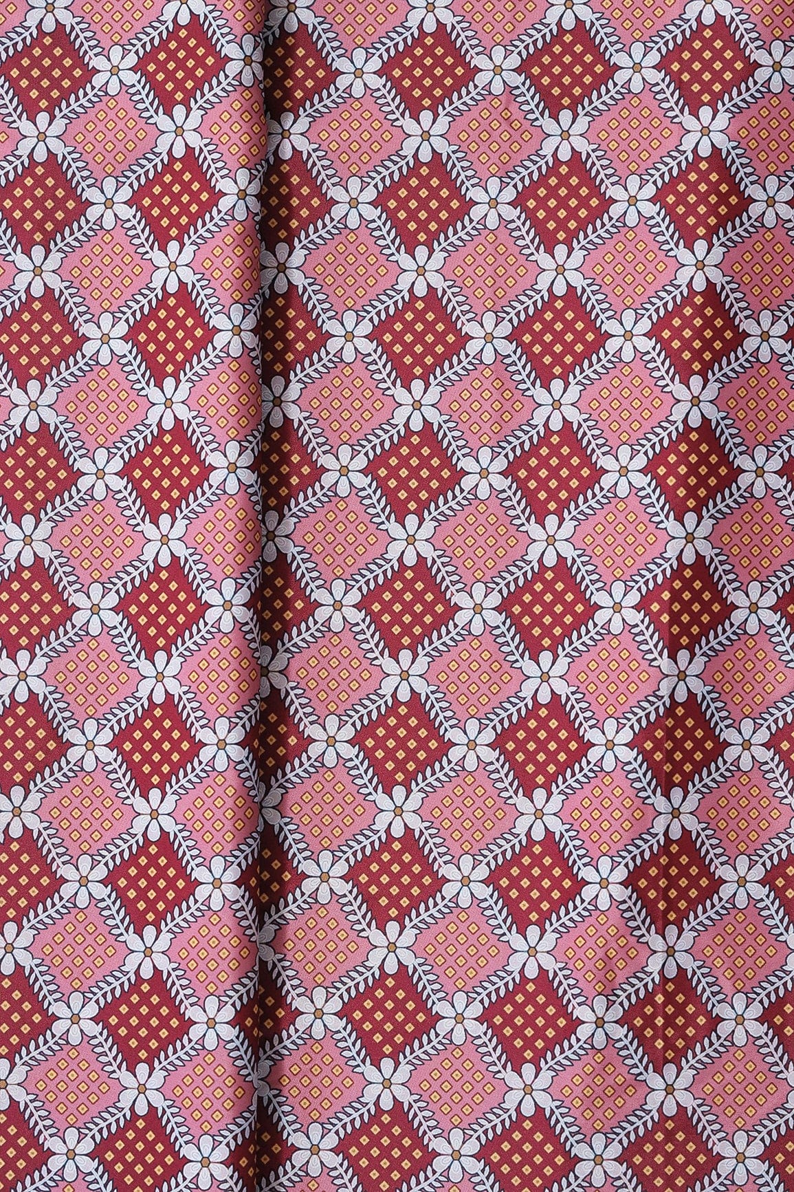 Pink And Maroon Checks Pattern Digital Print On French Crepe Fabric - doeraa