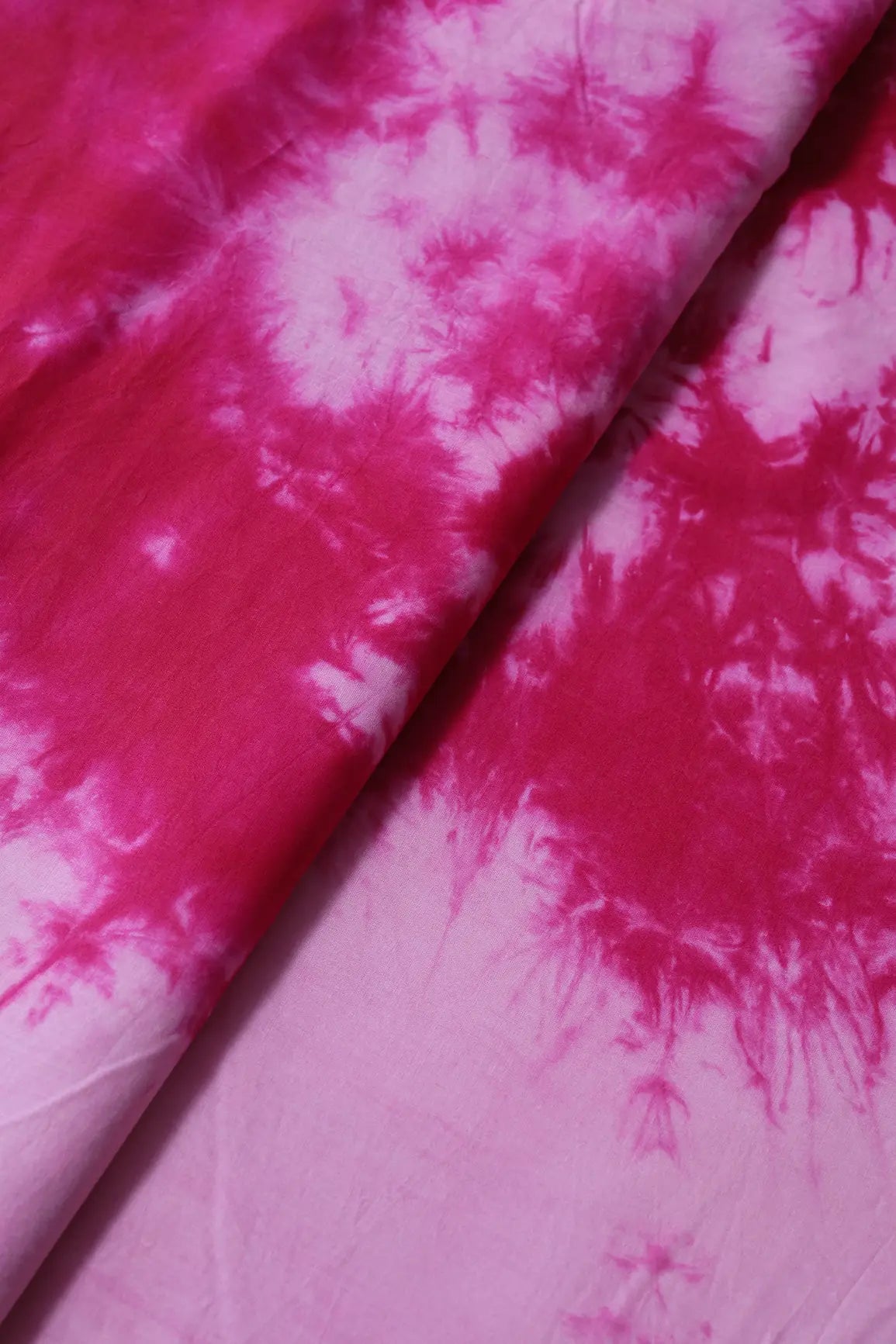Pink And Off White Tie & Dye Shibori Print On Pure Cotton Fabric - doeraa