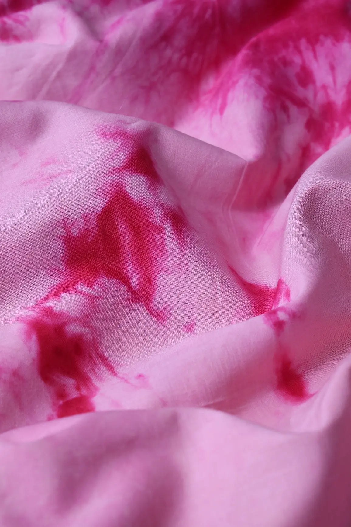 Pink And Off White Tie & Dye Shibori Print On Pure Cotton Fabric - doeraa