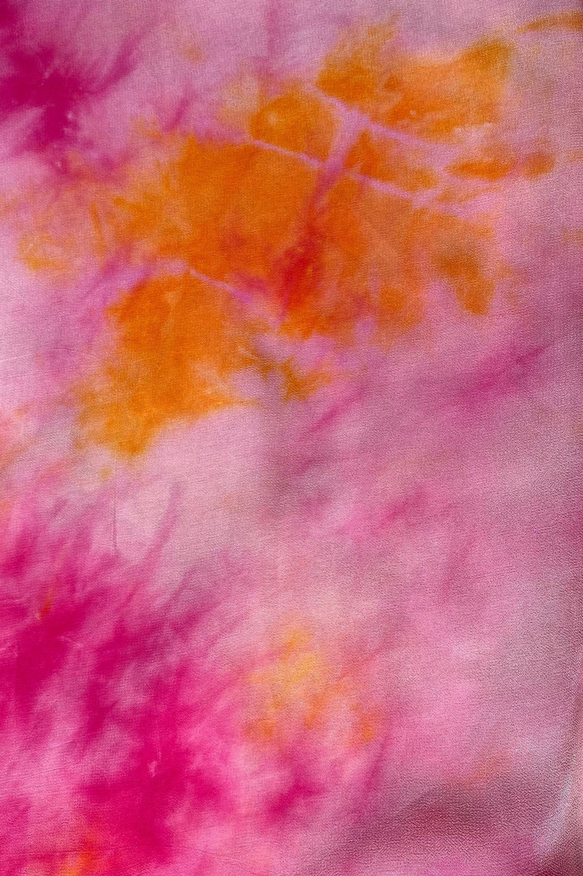 Pink And Yellow Tie & Dye Shibori Print On Viscose Georgette Fabric - doeraa