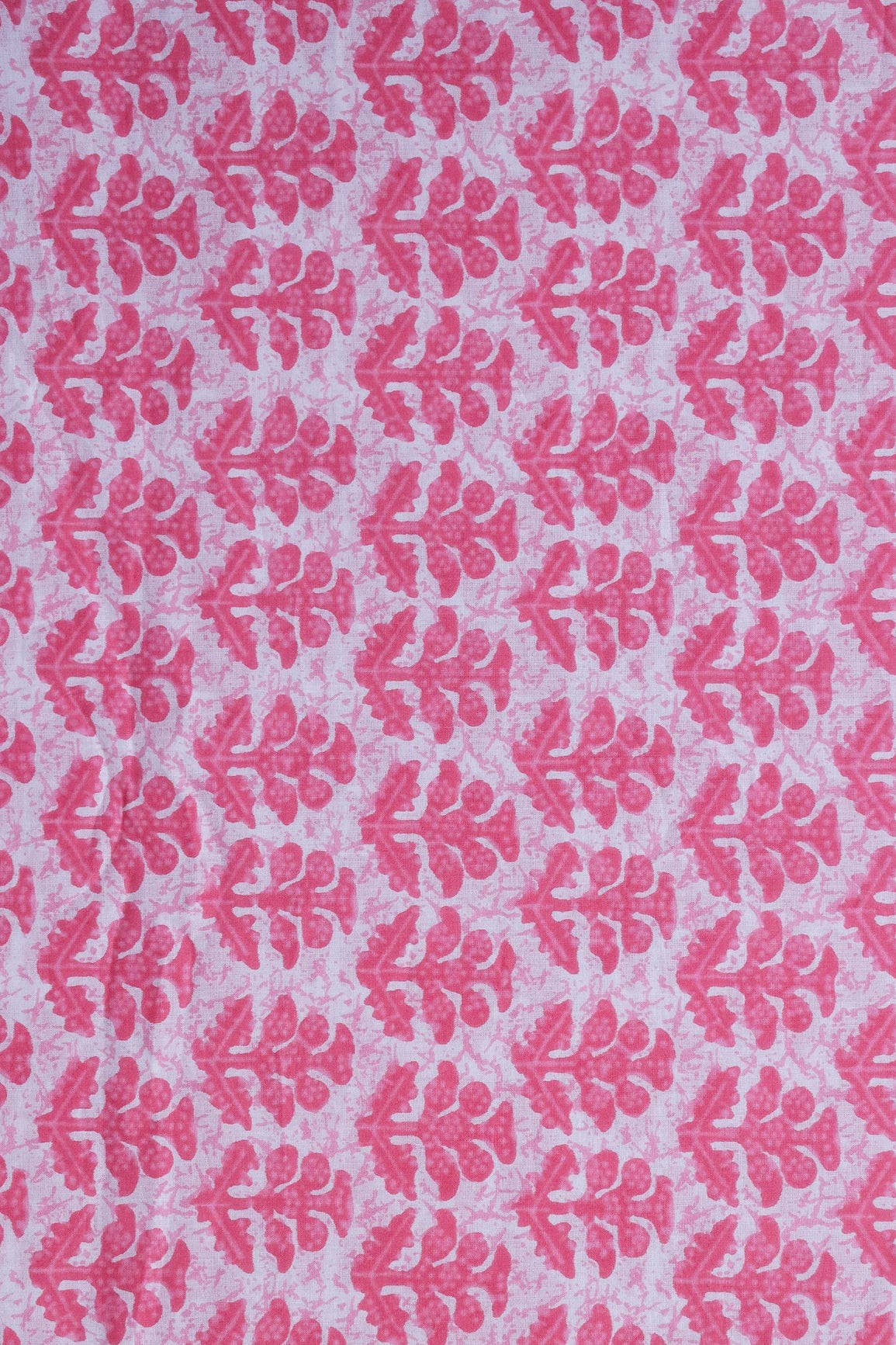 Pink Floral Print On White Pure Cotton Fabric - doeraa