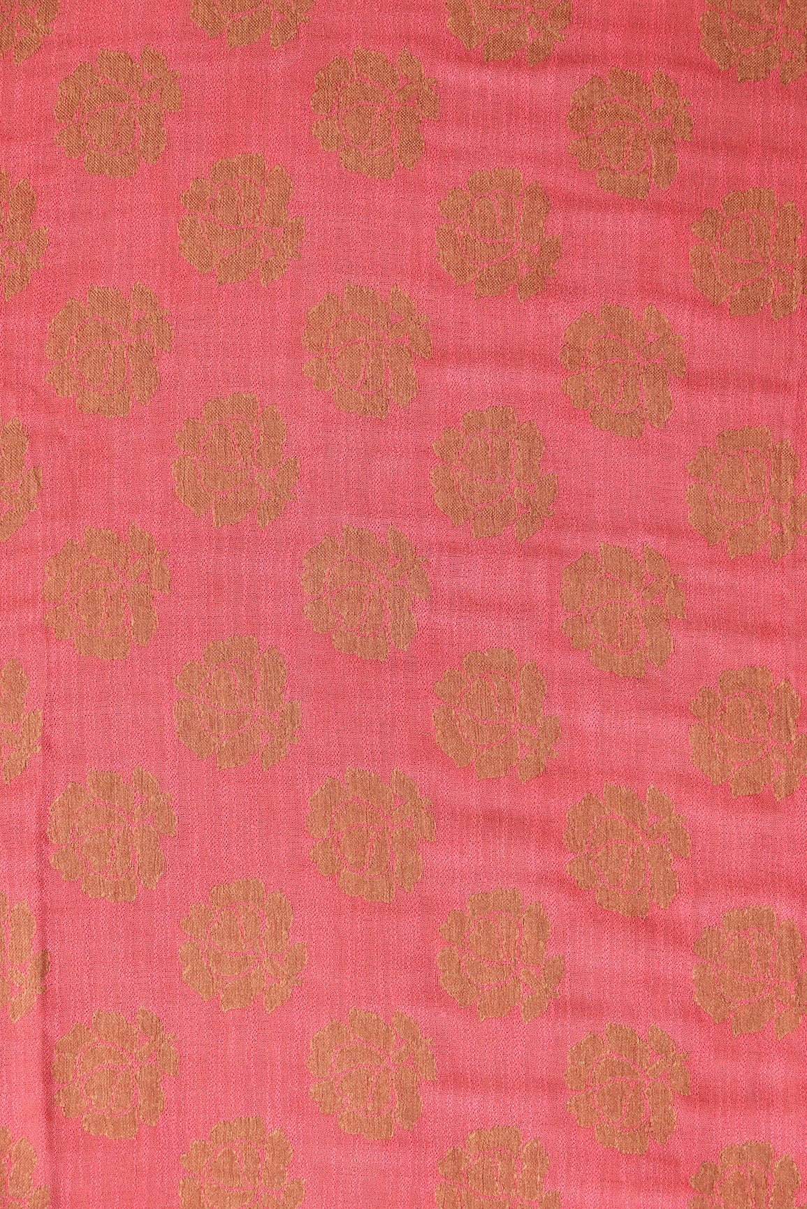 Pink Floral Pure Taspa Jute Banarasi Jacquard Fabric - doeraa