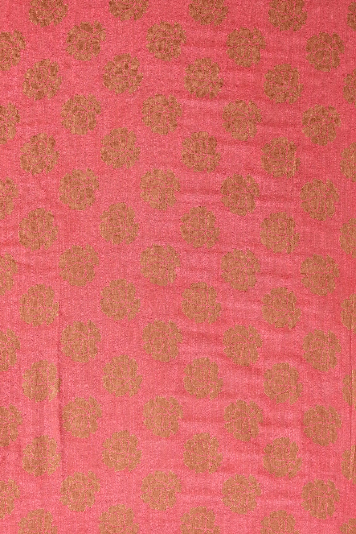 Pink Floral Pure Taspa Jute Banarasi Jacquard Fabric - doeraa