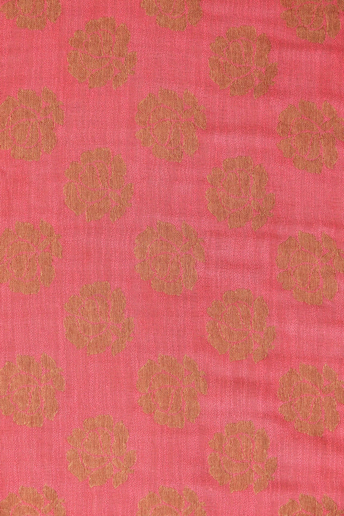 Pink Floral Pure Taspa Jute Banarasi Jacquard Fabric - doeraa