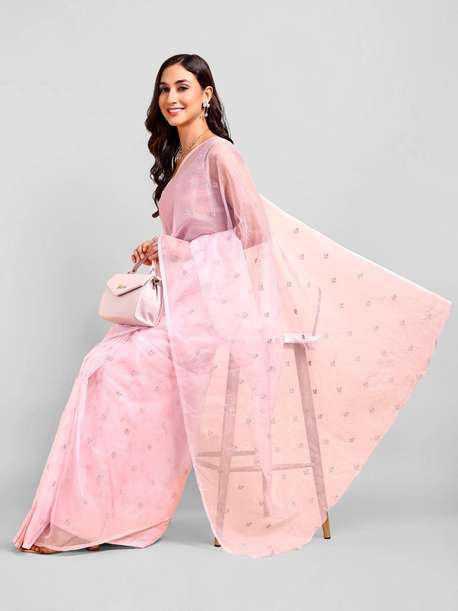 Pink Saree Set (2 Piece) - doeraa