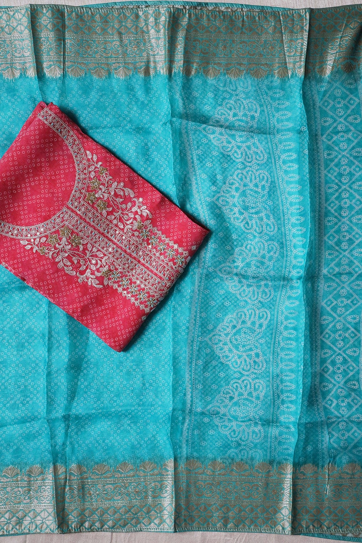 Pink Semi Stitched Pure Organza Suit Set (3 piece) - doeraa