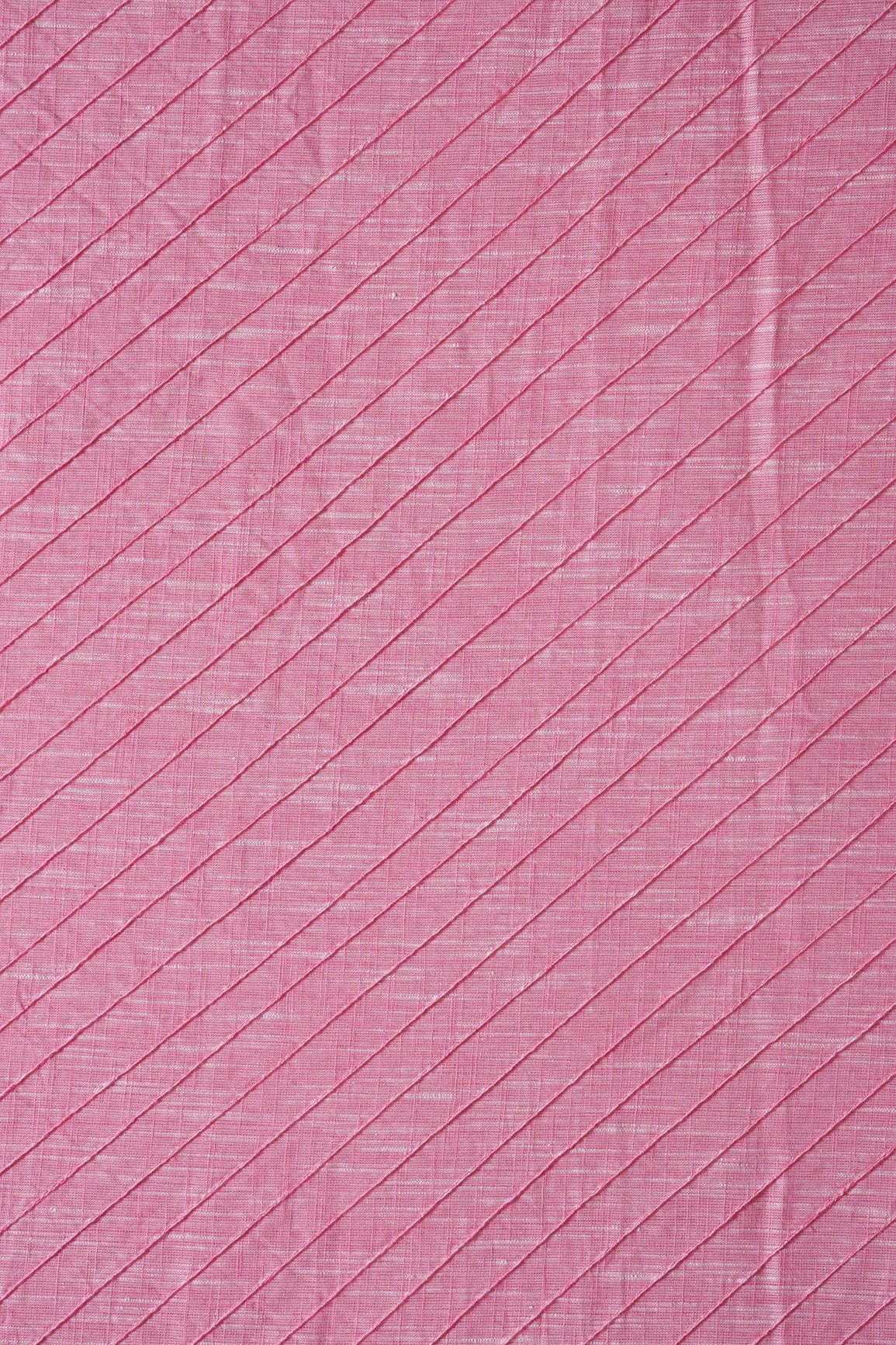 Pink Stripes Pintucks Plain Cotton Fabric - doeraa