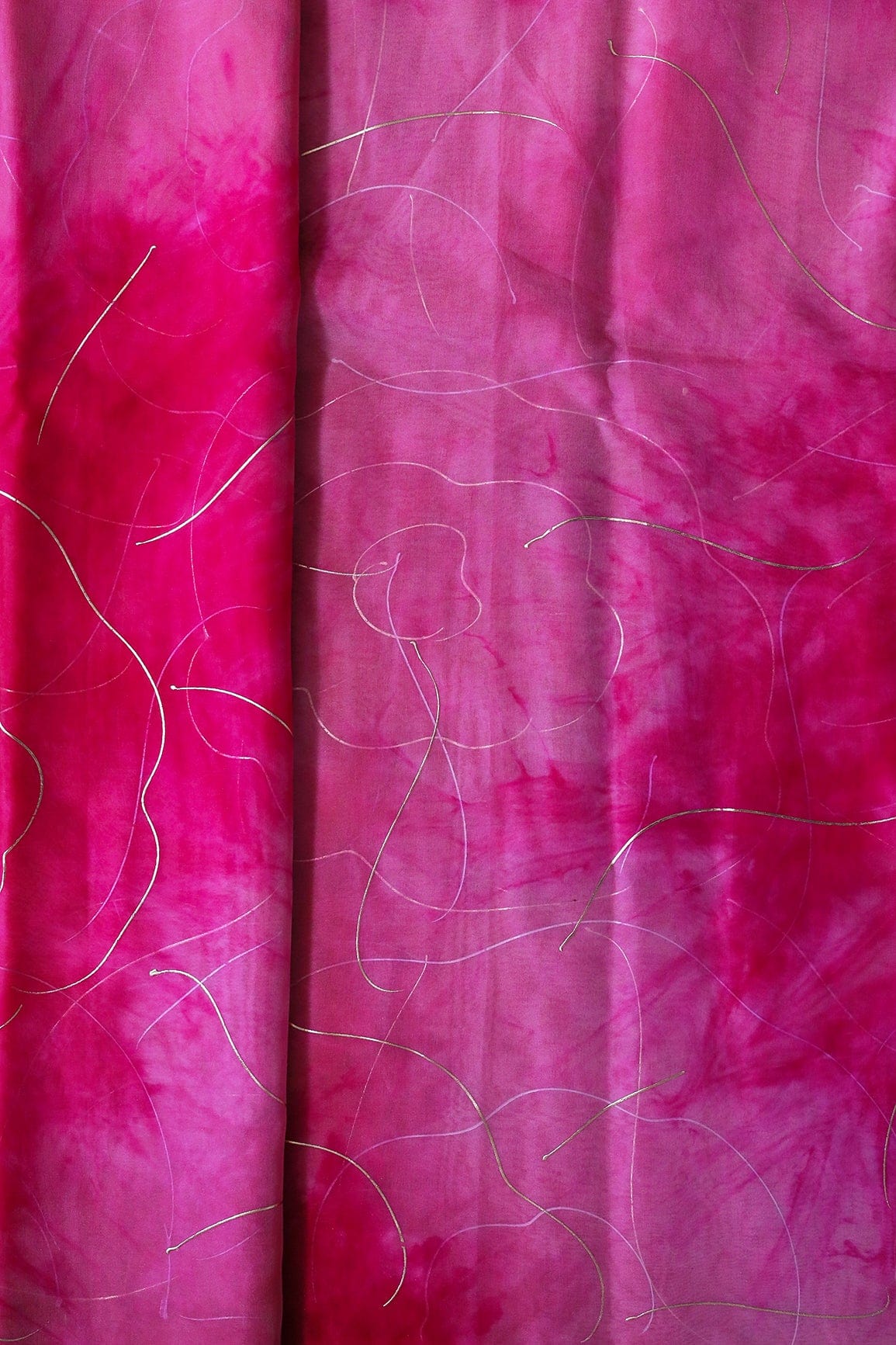 Pink Tie & Dye Shibori Foil Print On Organza Fabric - doeraa