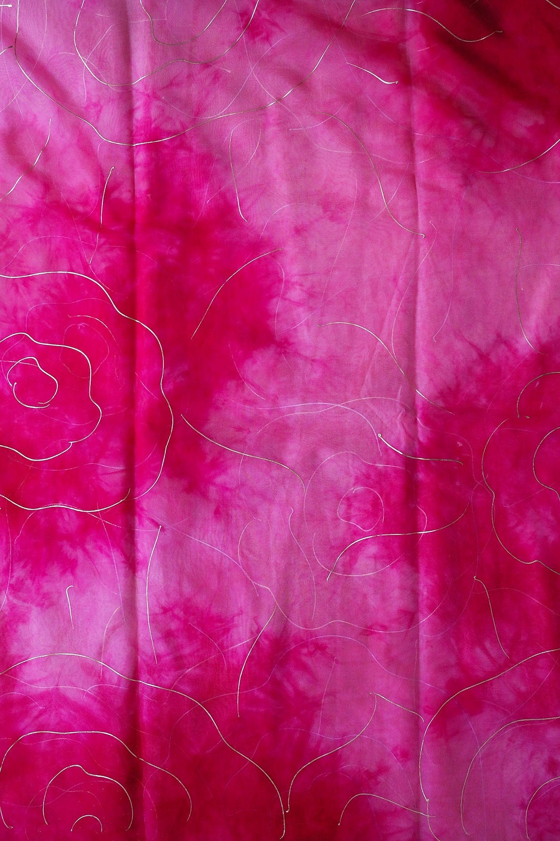 Pink Tie & Dye Shibori Foil Print On Organza Fabric - doeraa