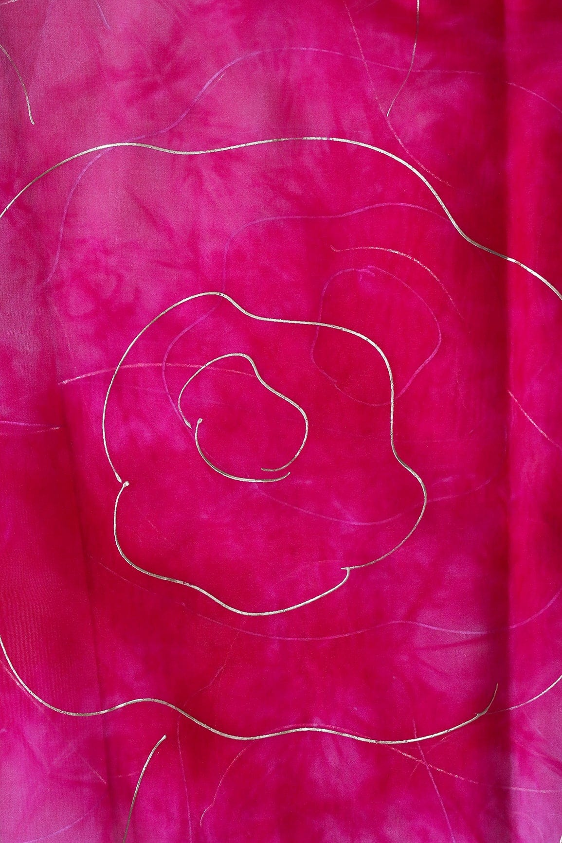Pink Tie & Dye Shibori Foil Print On Organza Fabric - doeraa