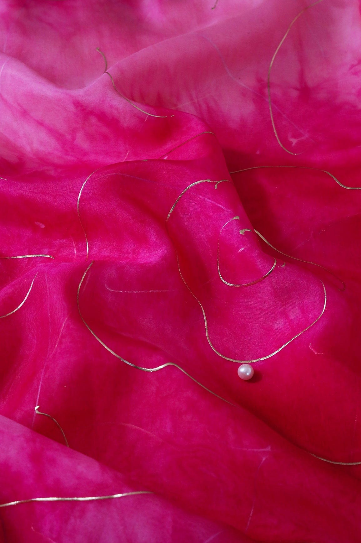 Pink Tie & Dye Shibori Foil Print On Organza Fabric - doeraa