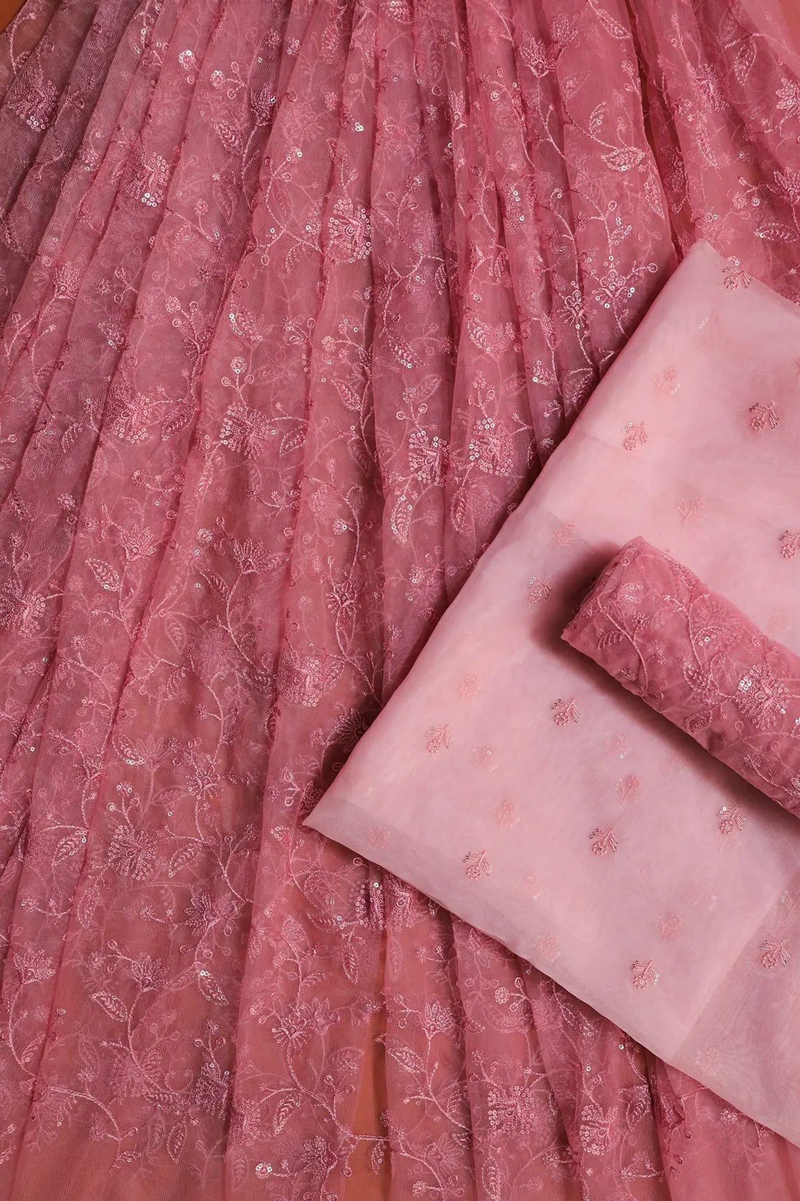 Pink Unstitched Lehenga Set Fabric (3 Piece) - doeraa