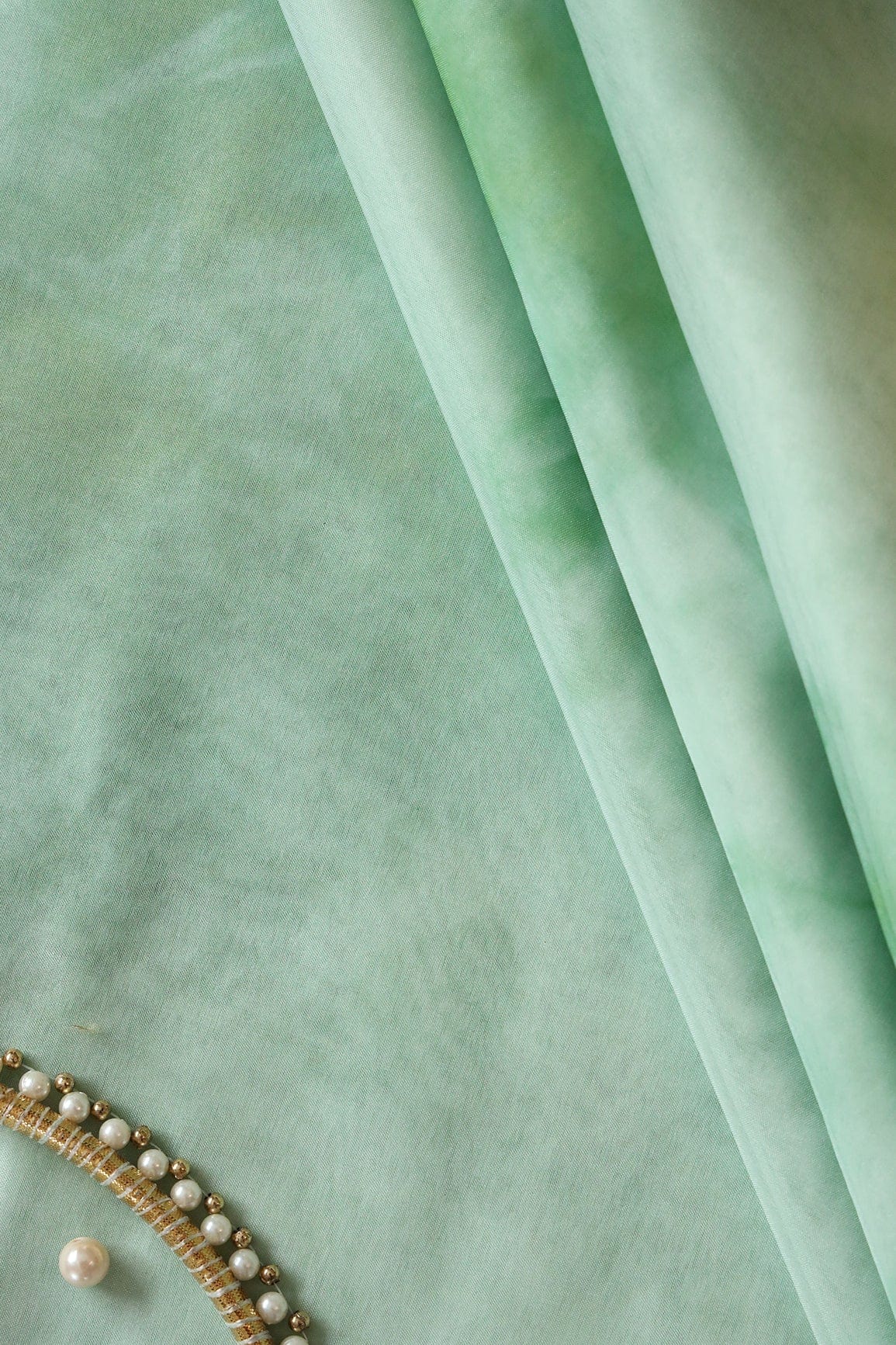 Pista Green Tie & Dye Shibori Print On Organza Fabric - doeraa