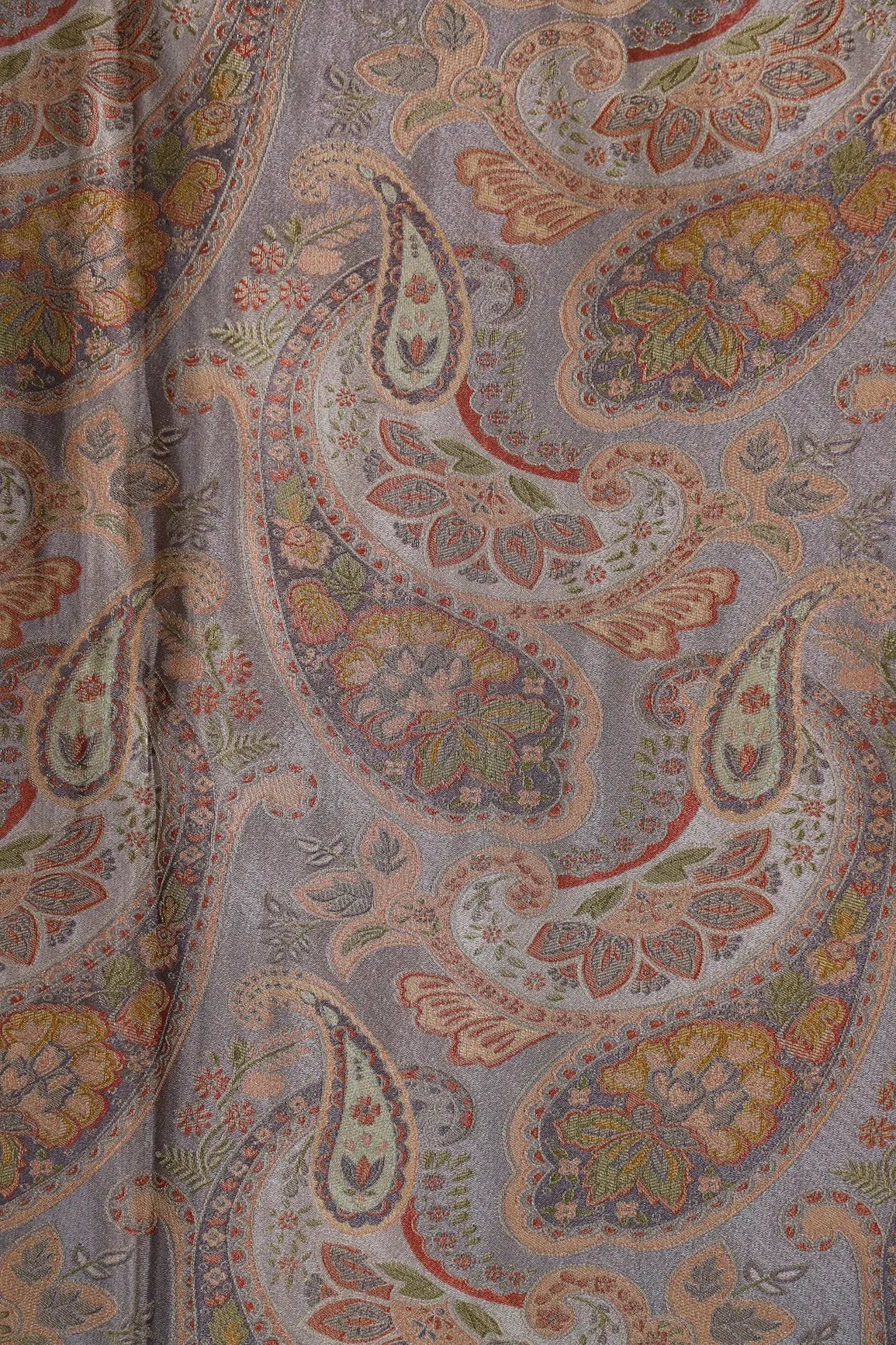 Positional Floral Print On Grey Viscose Dola Satin Silk Jacquard Fabric - doeraa