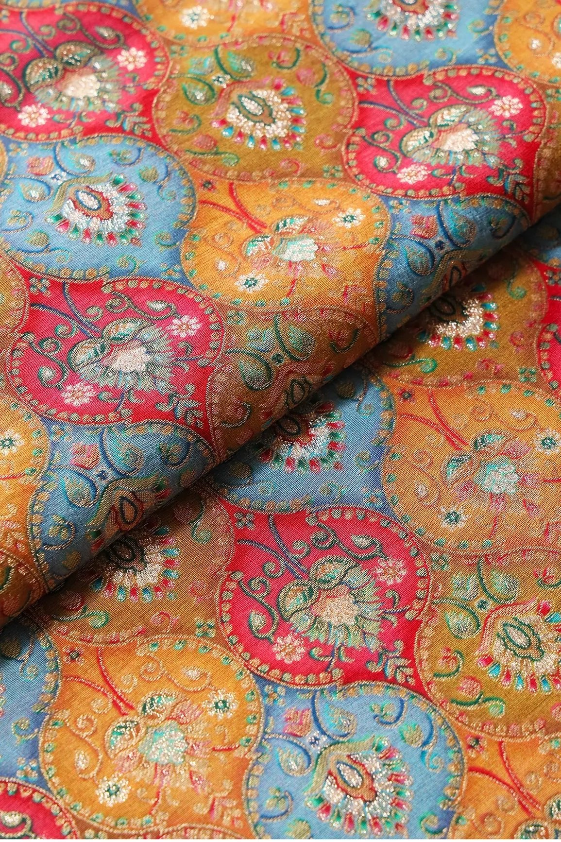 Positional Trellis Print Viscose Dola Silk Jacquard Fabric - doeraa