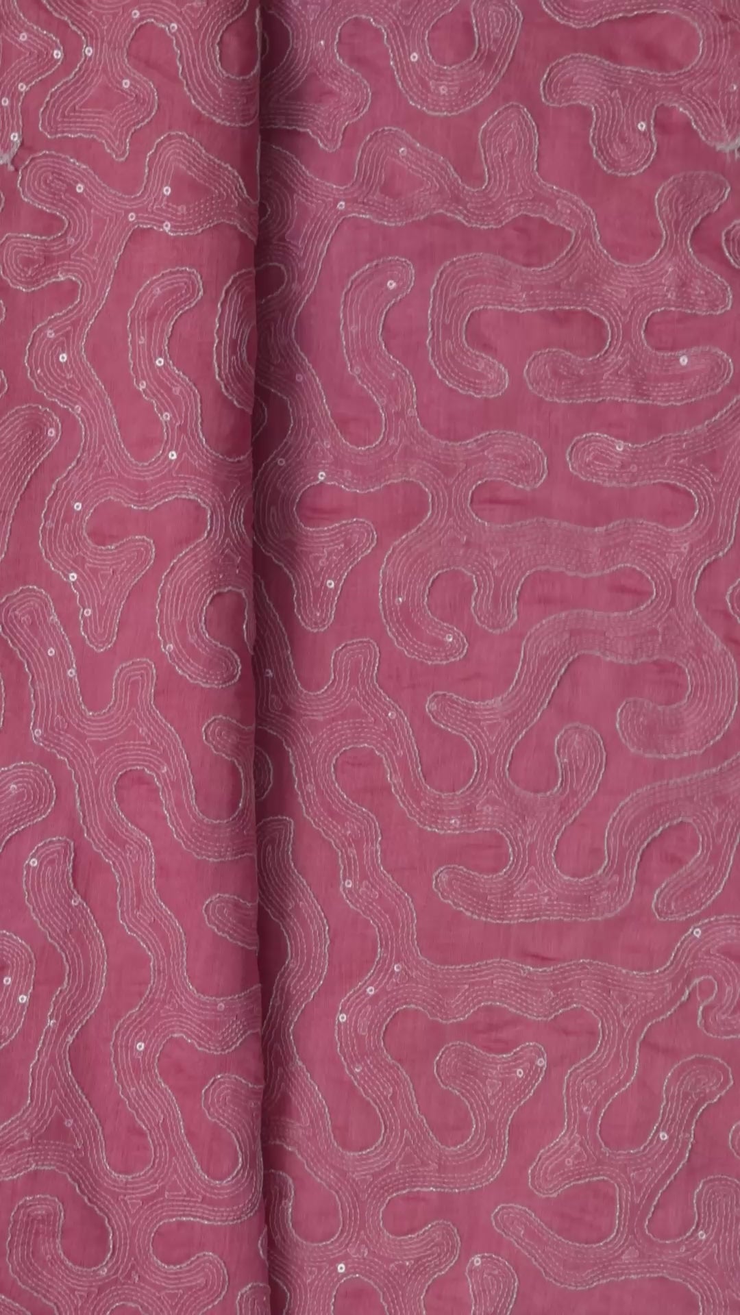 Water Sequins With Thread Appealing Abstract Embroidery On Dusty Pink Pure Mul Chanderi Silk Fabric